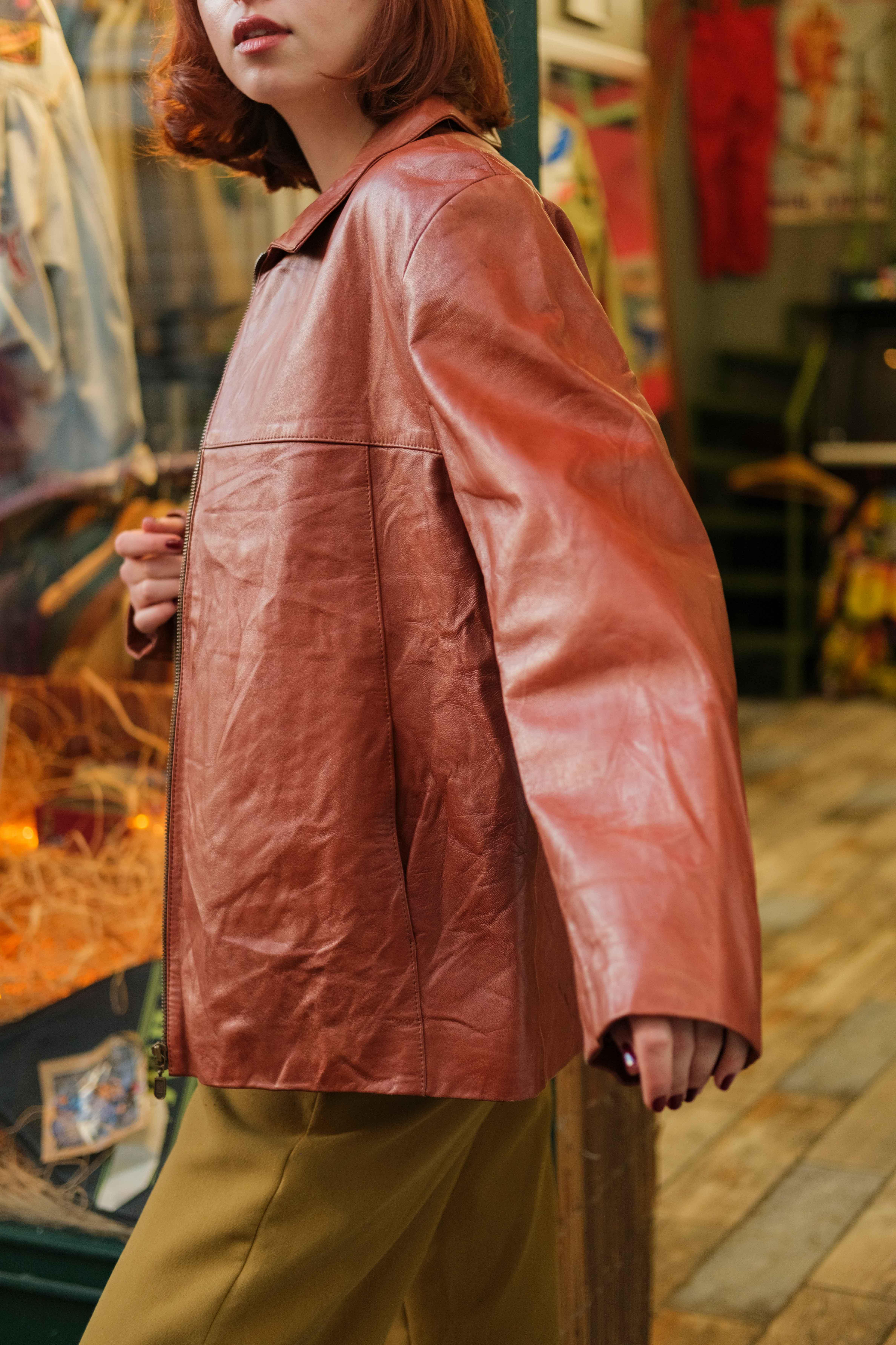 KAPRIUS Blazer Model Kiremit Renk Kadın Deri Ceket