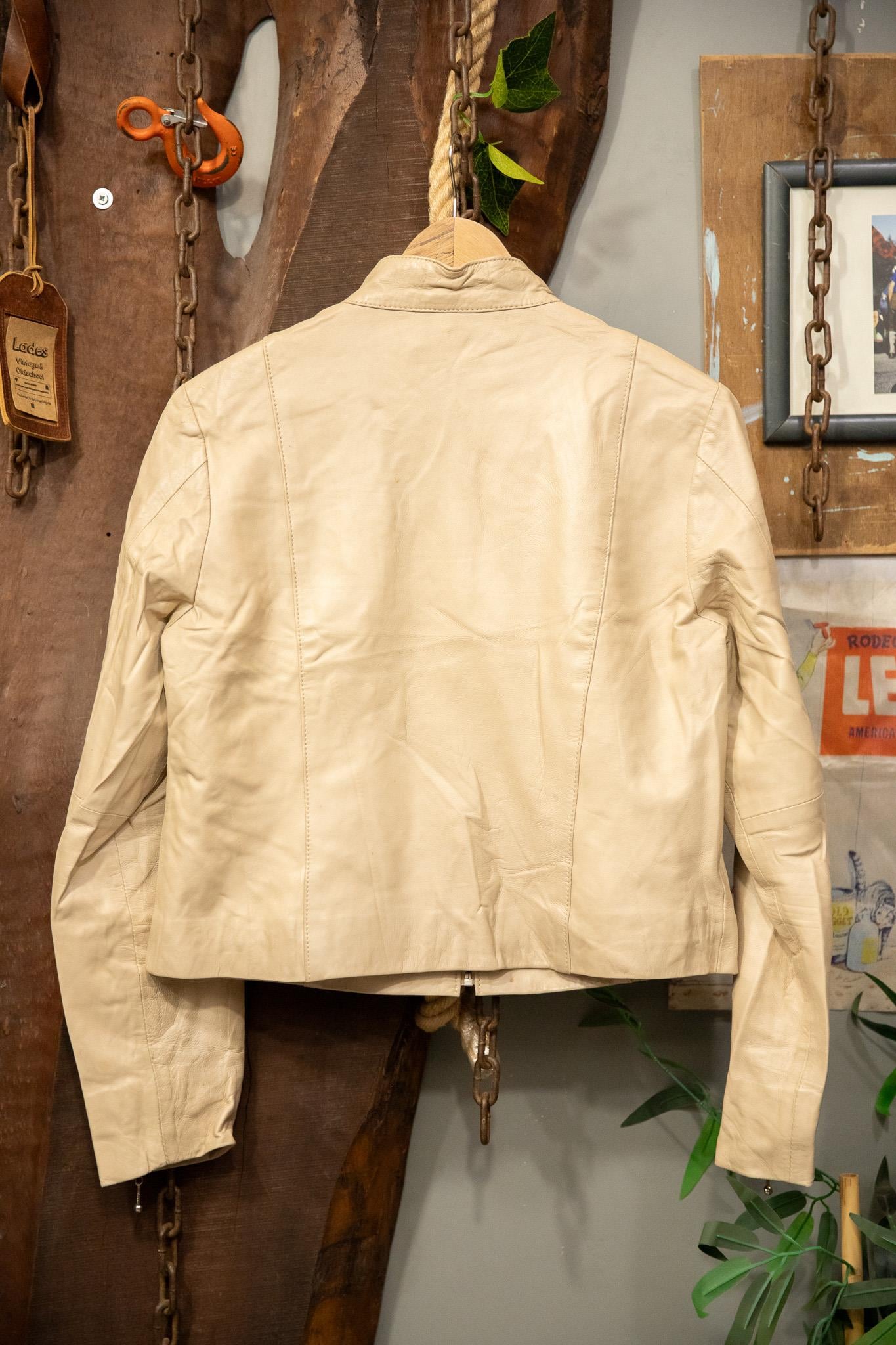 Krem Biker Deri Ceket