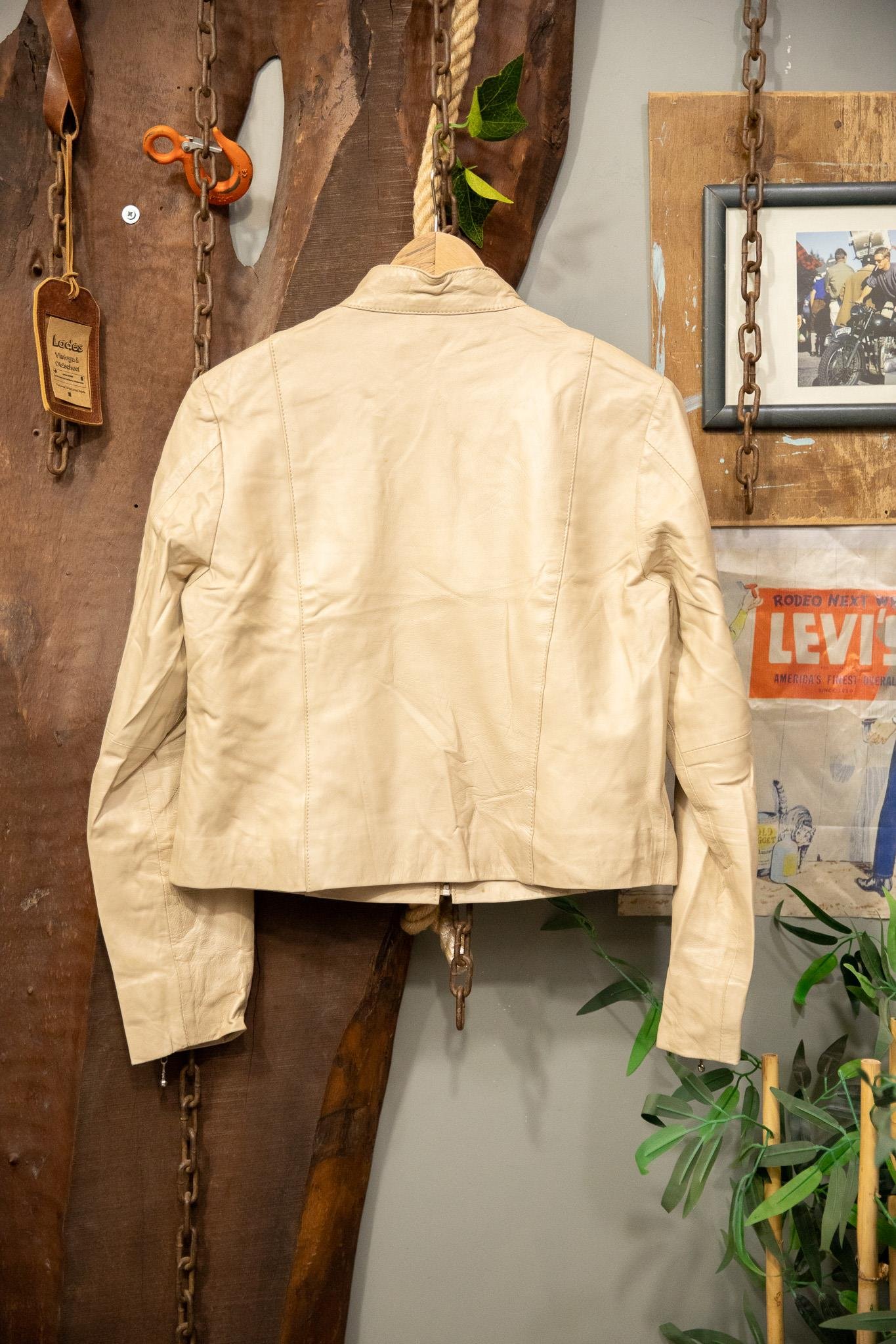 Krem Biker Deri Ceket