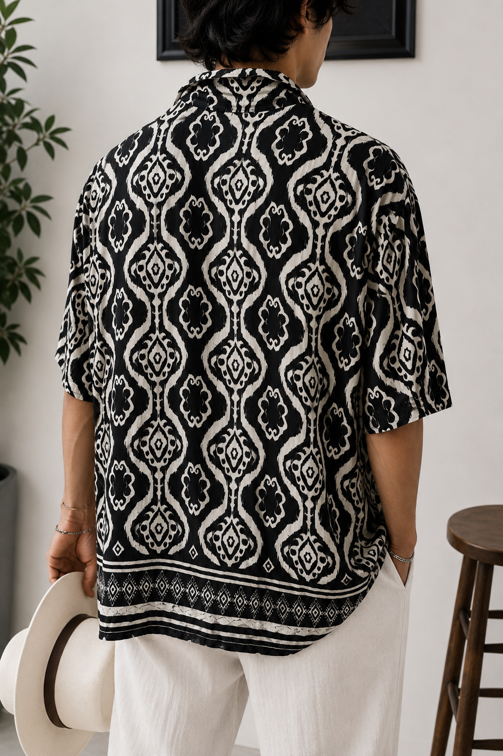 Kübik Damask Motifli Oversize Gömlek