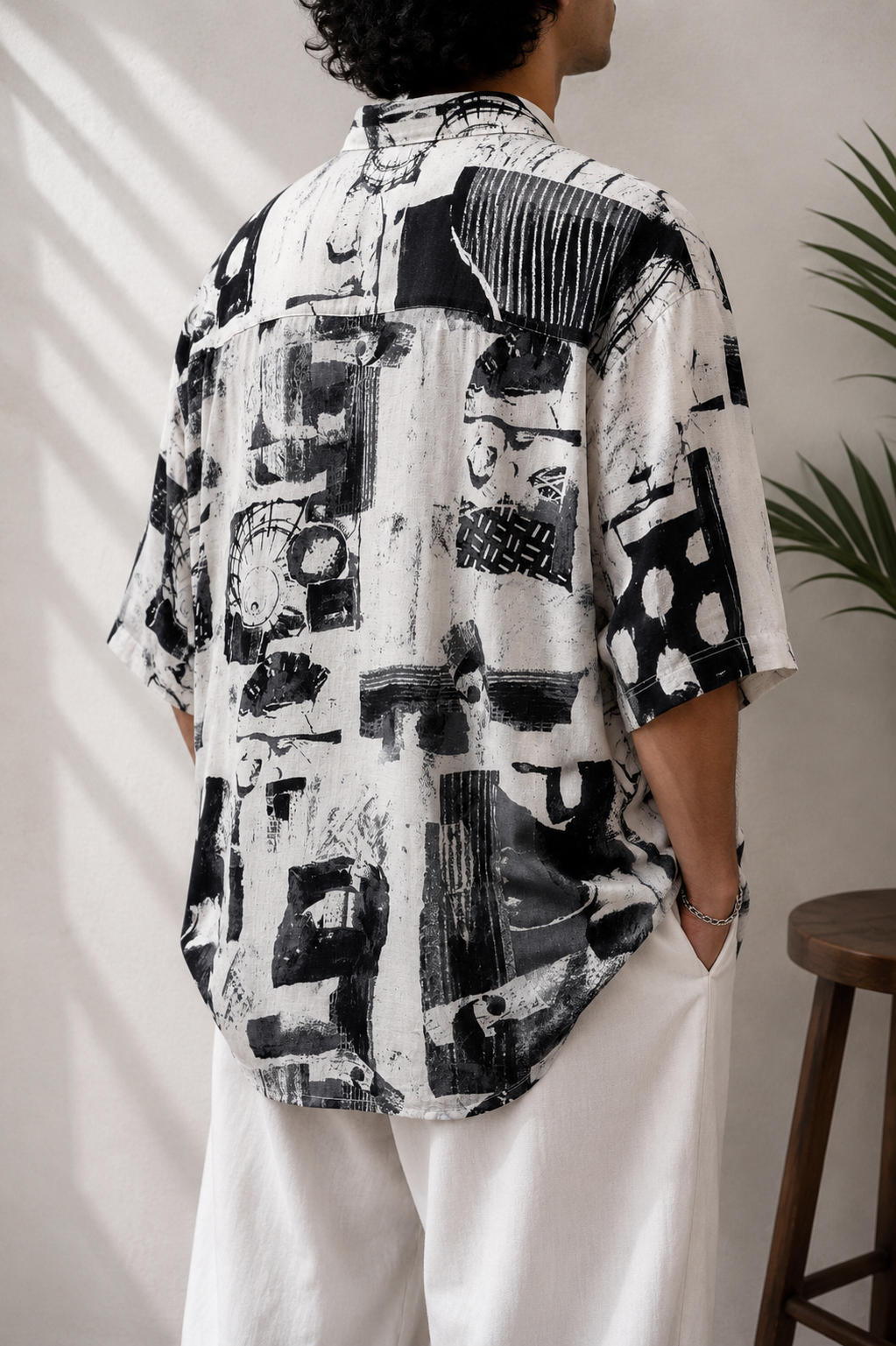 Kübik Motifli Oversize Gömlek