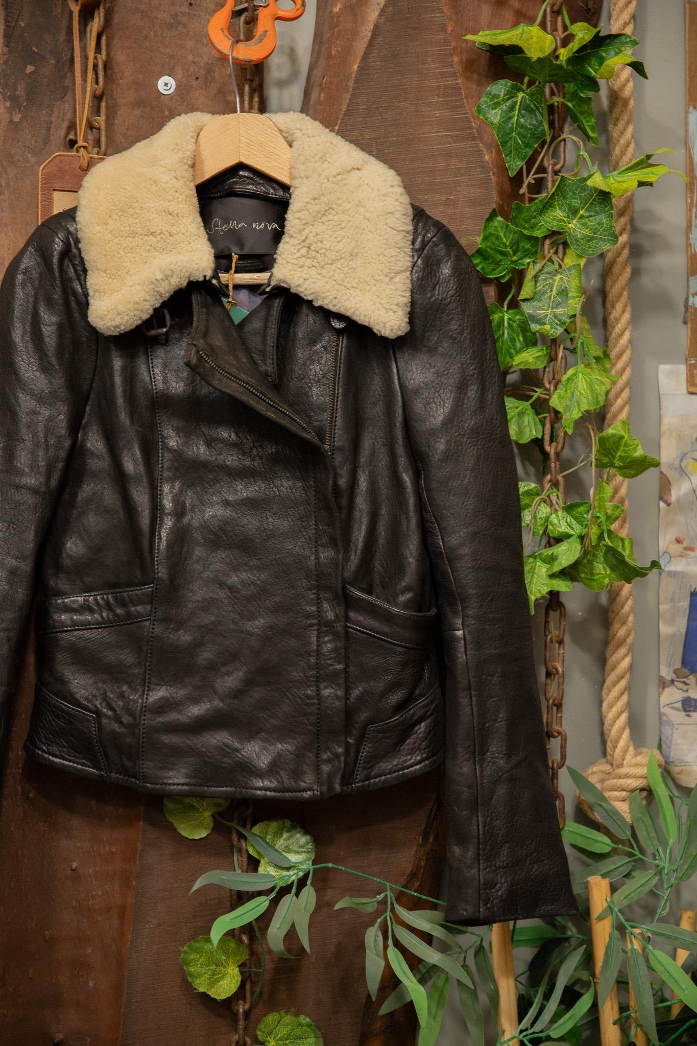Kürk Yaka Classic Biker Deri Ceket