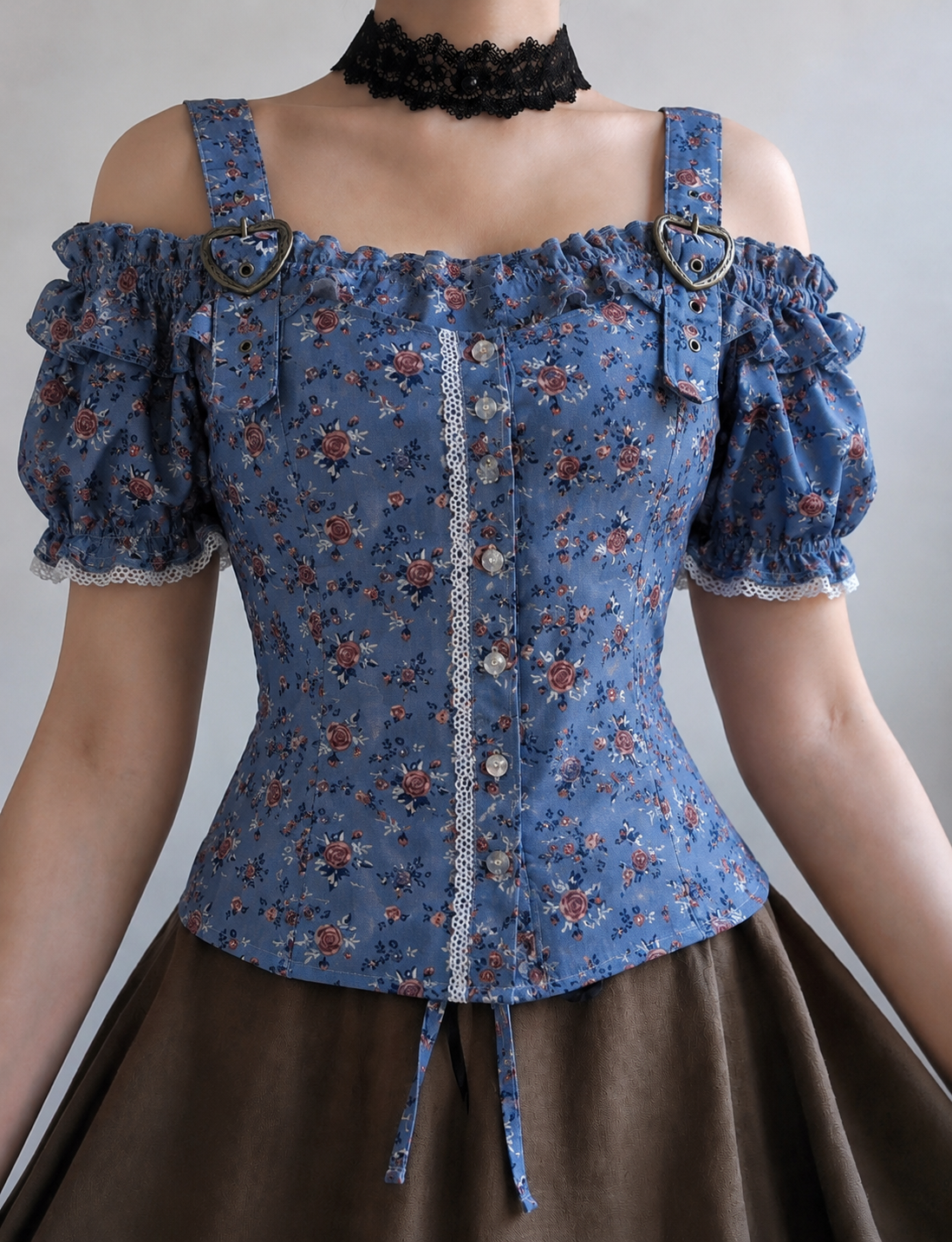 Lace Trimmed Blue Blouse