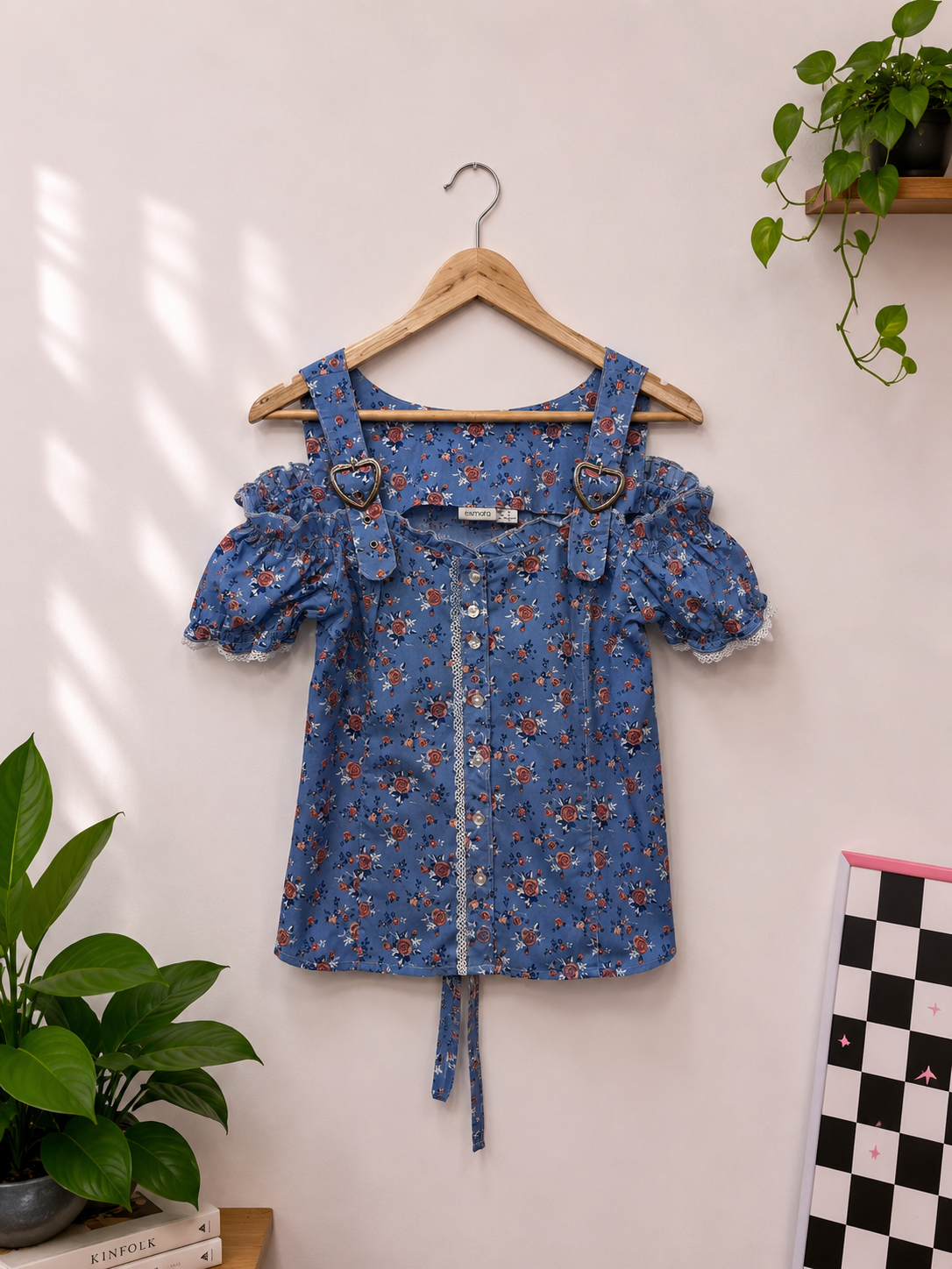 Lace Trimmed Blue Blouse