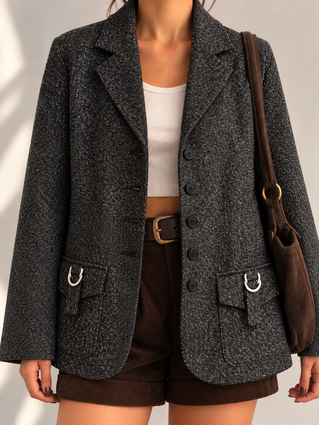 Metal Tokalı Classic Tweed Yün Ceket