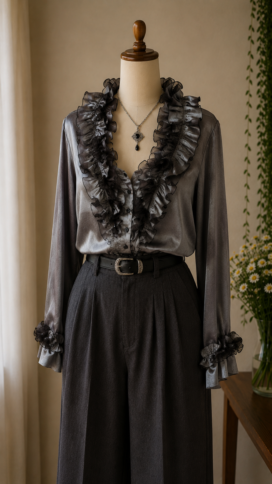 Metallic Sİlver Satin Blouse