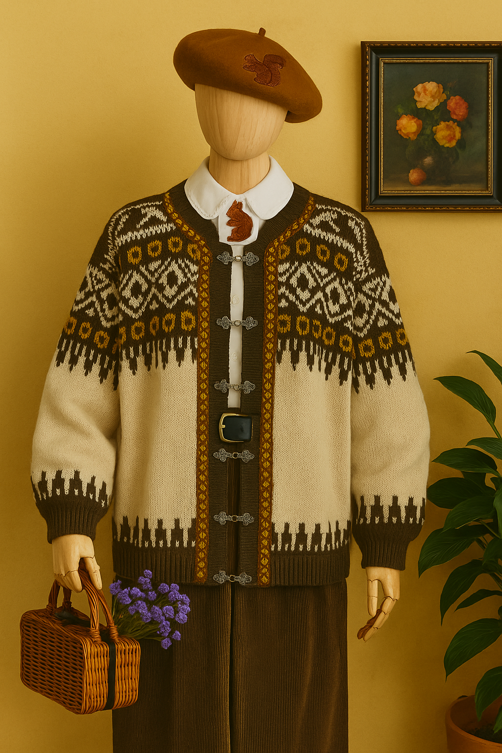 Mustard Pattern Wool Ceket-Hırka