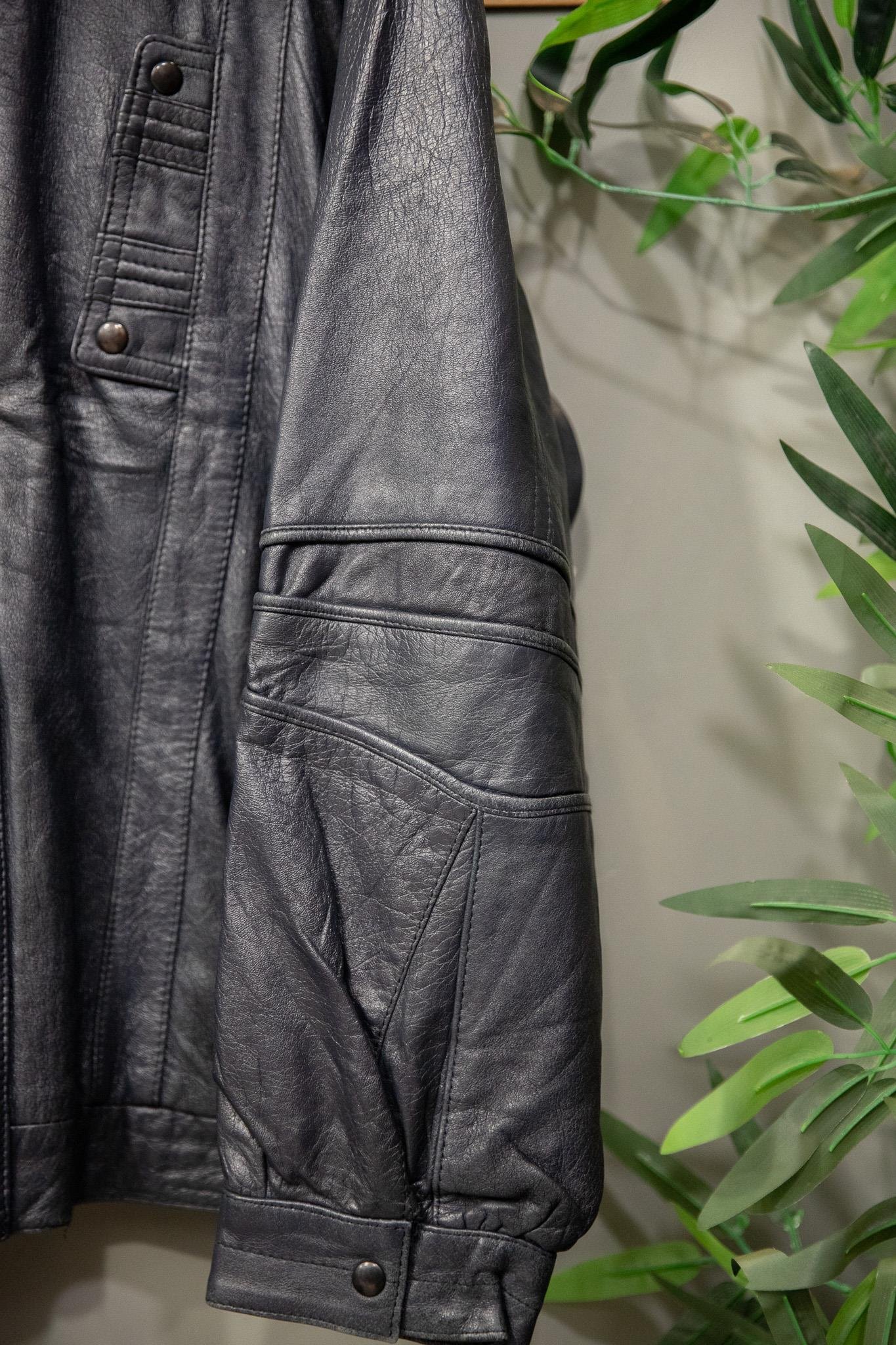Navy Blue Bomber Deri Ceket