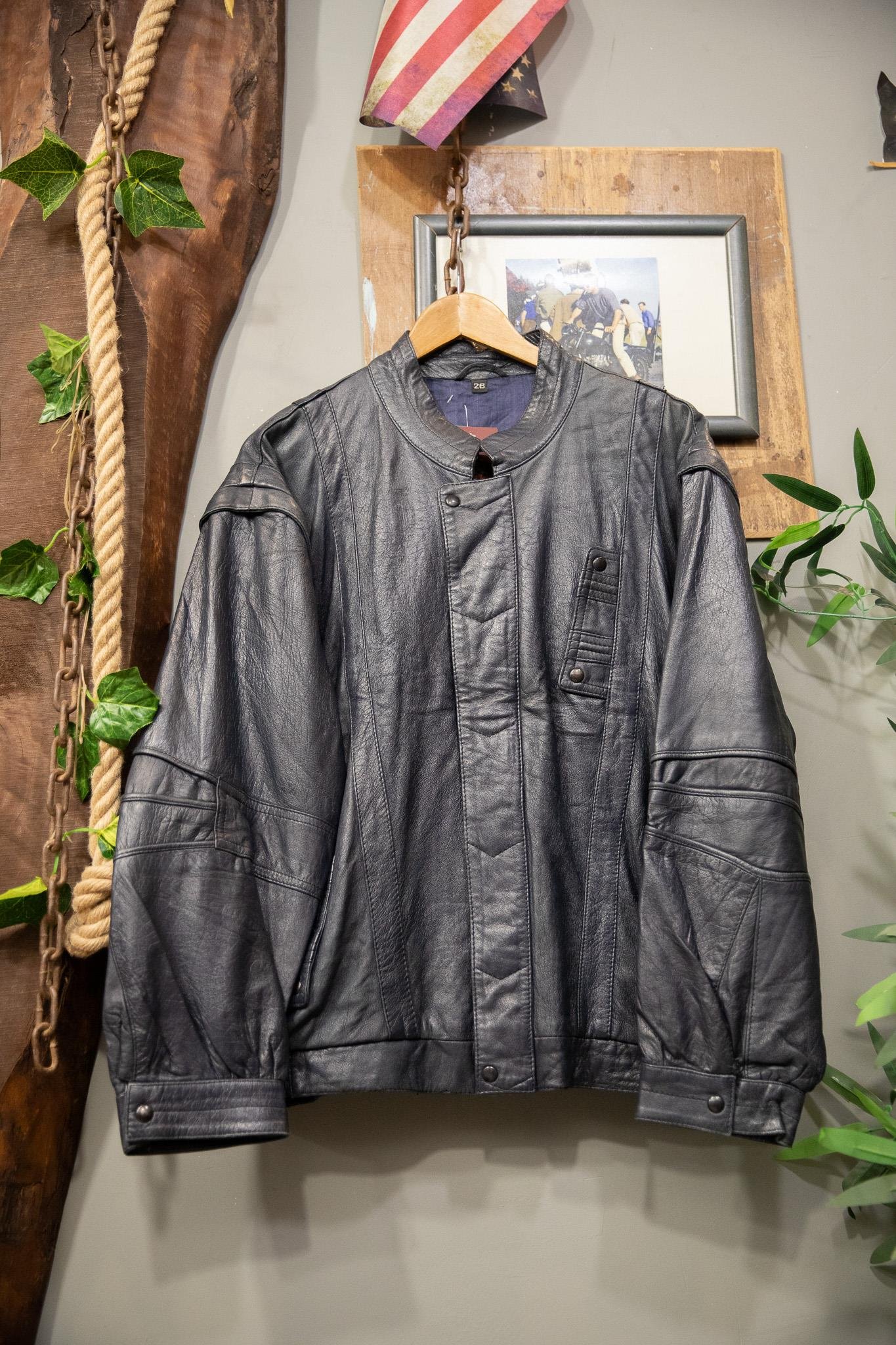 Navy Blue Bomber Deri Ceket