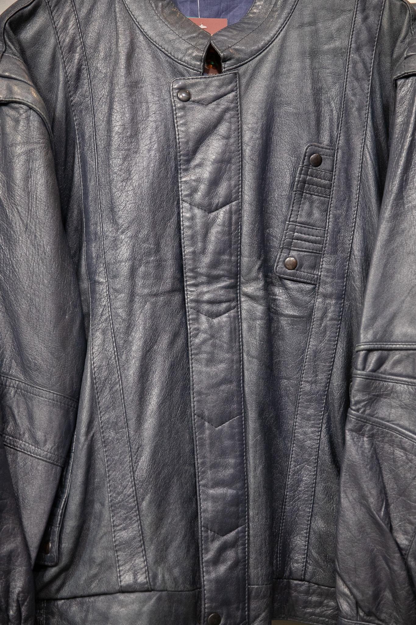 Navy Blue Bomber Deri Ceket