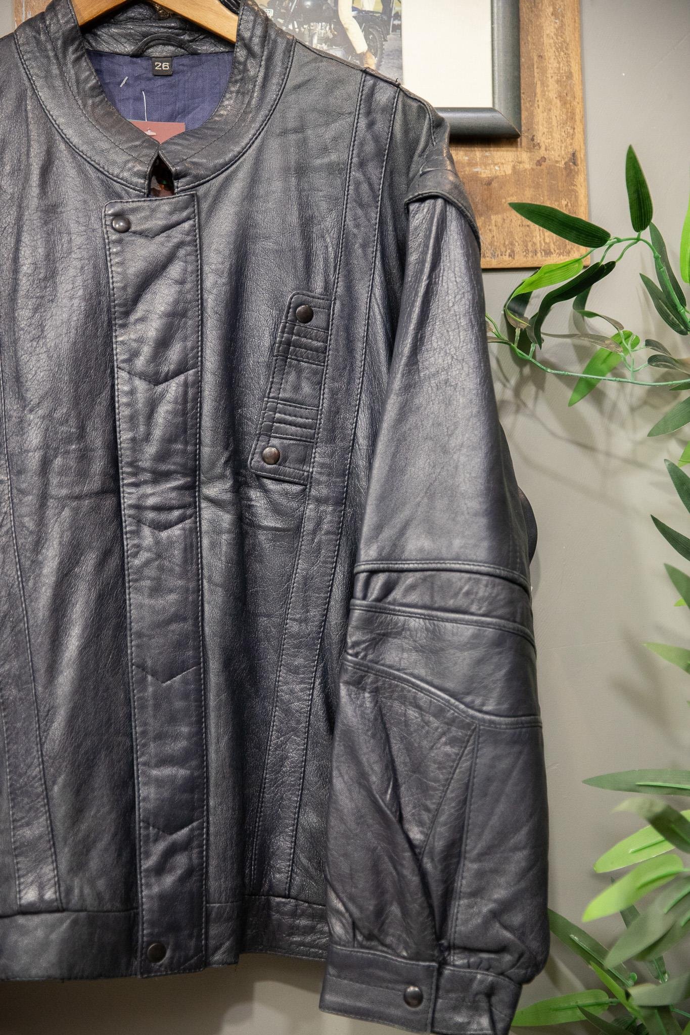 Navy Blue Bomber Deri Ceket