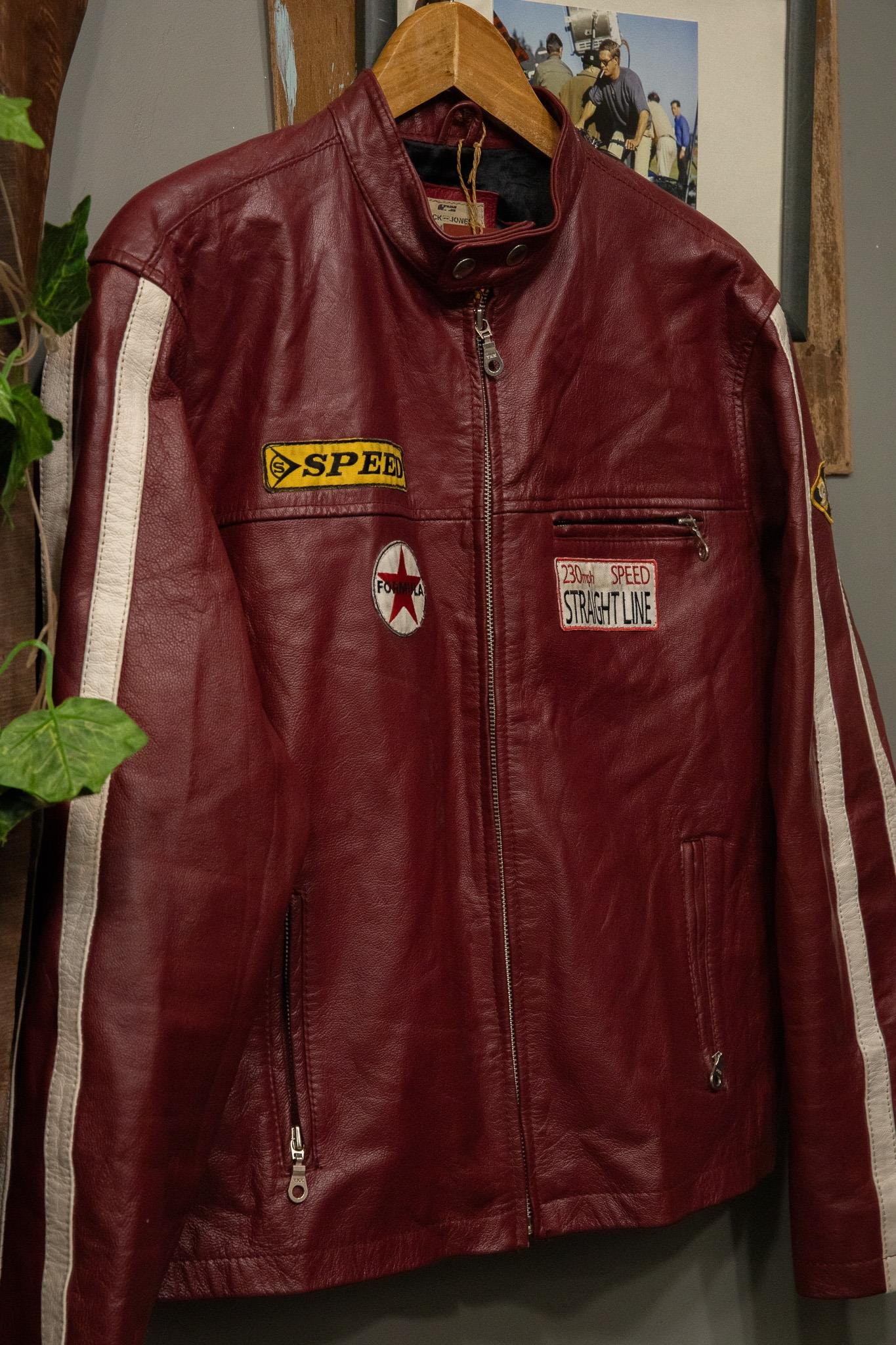 Original Biker Jack Jones Pepper Red 90s Deri Ceket