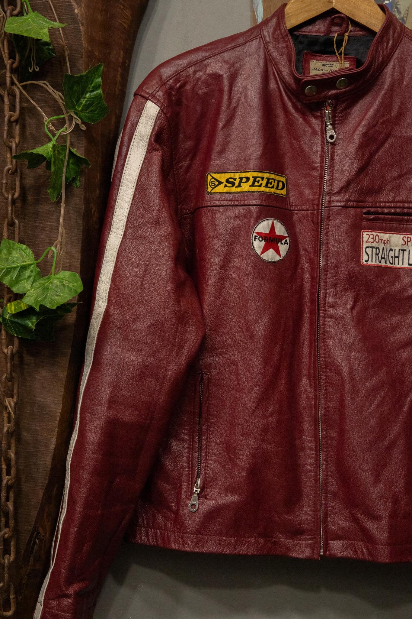 Original Biker Jack Jones Pepper Red 90s Deri Ceket