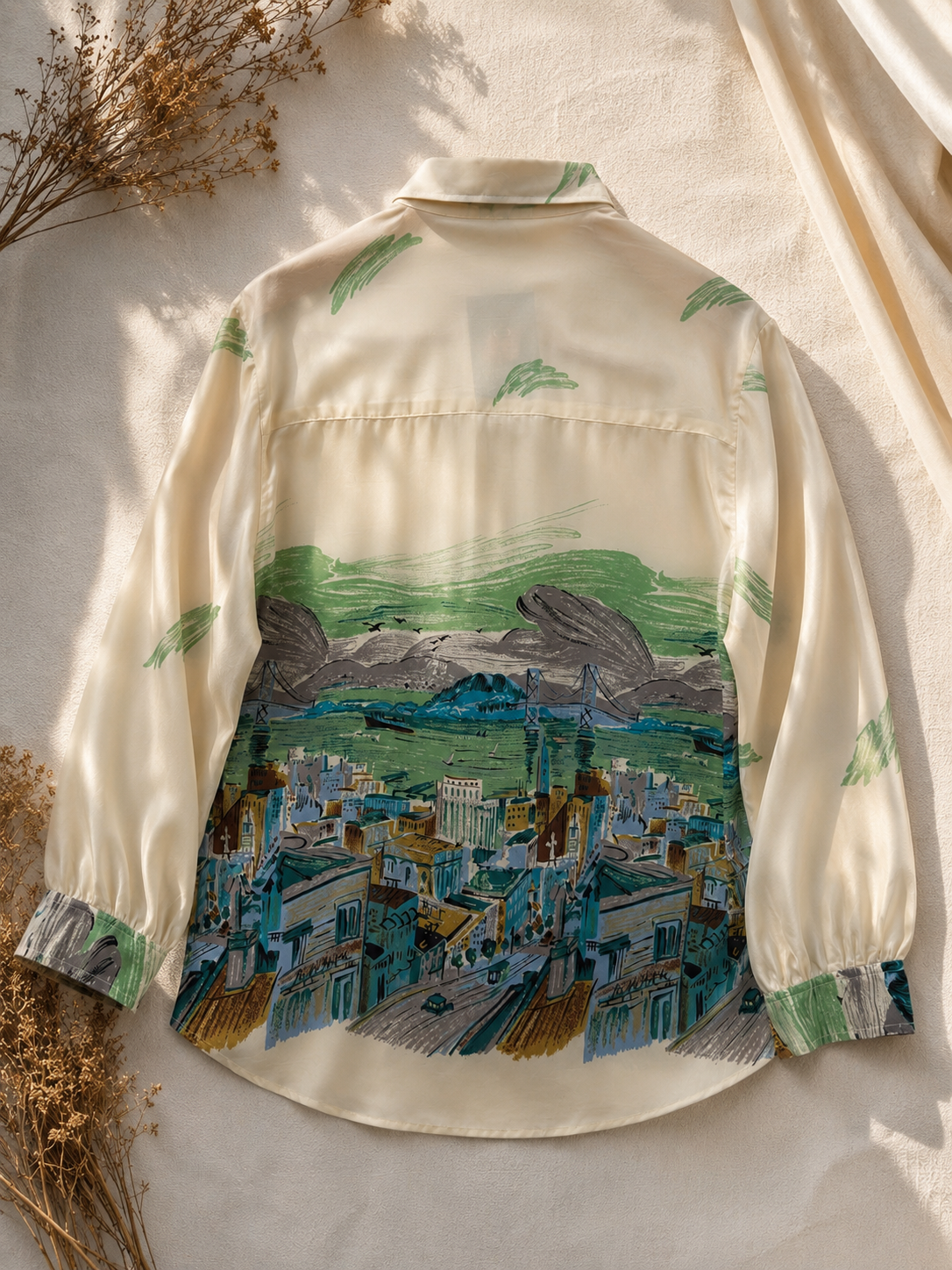 Oversize 80-90s İpek Dokulu Tasarım Gömlek