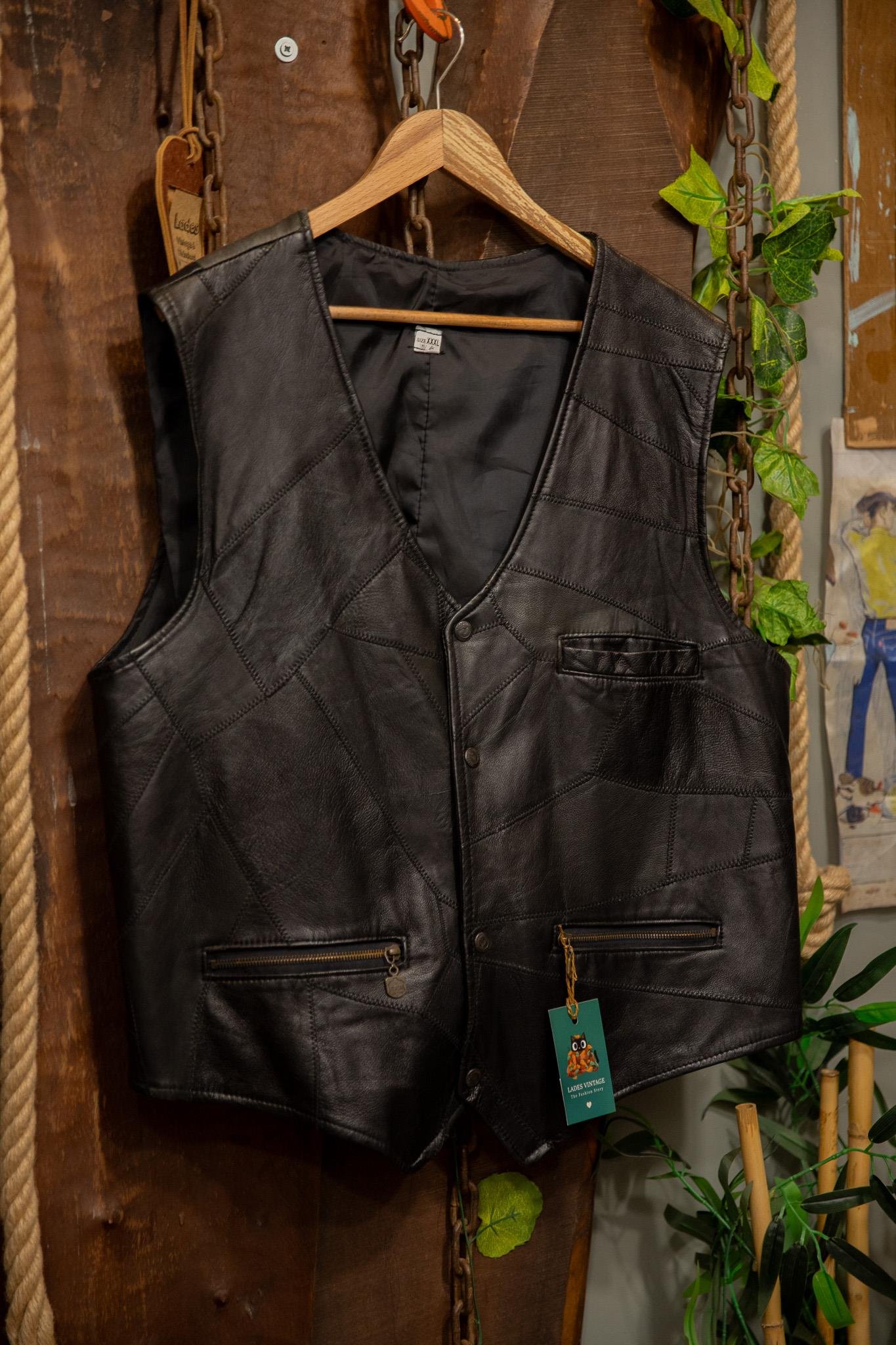 Oversize Black Moto Deri Yelek