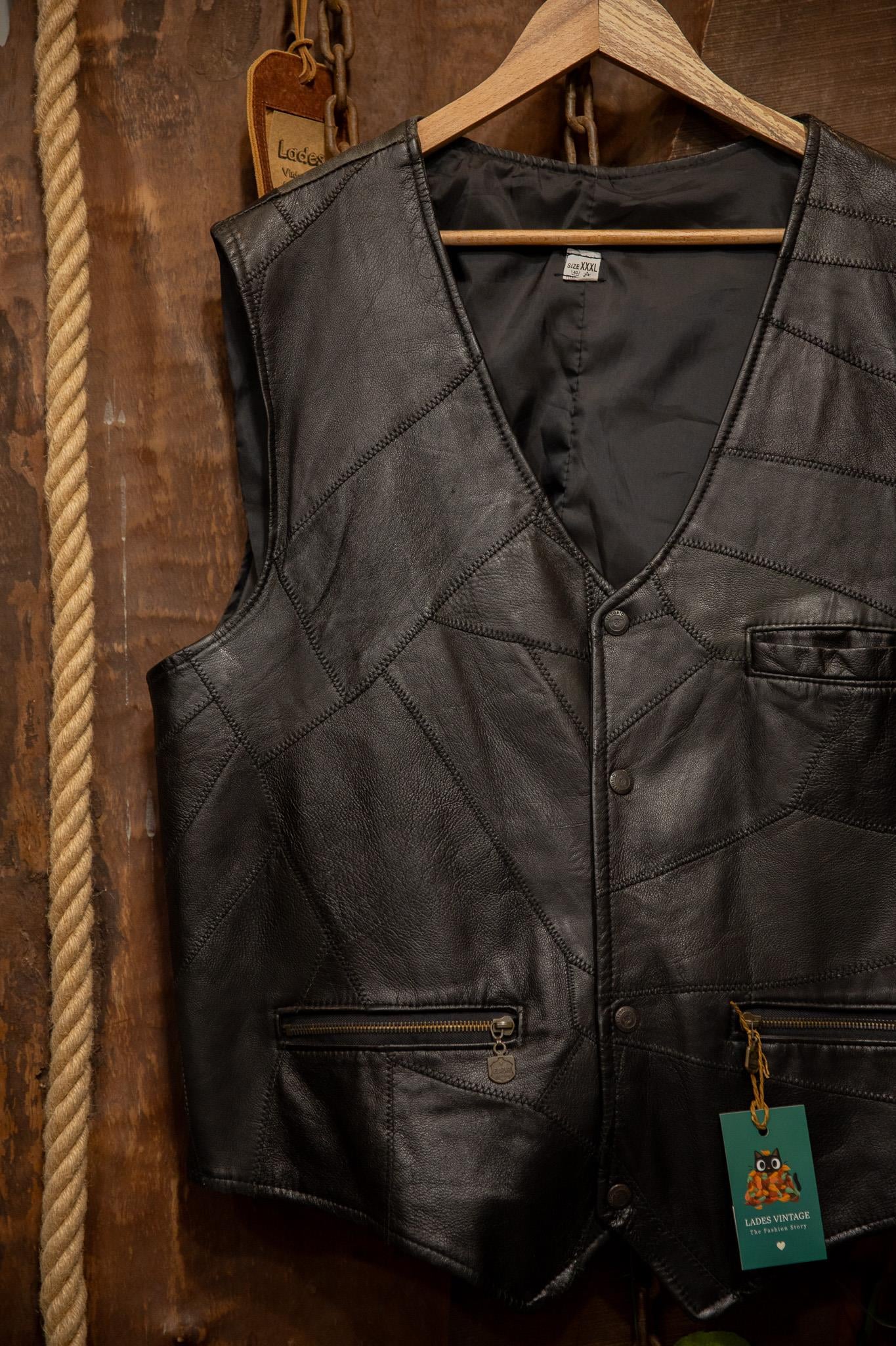 Oversize Black Moto Deri Yelek