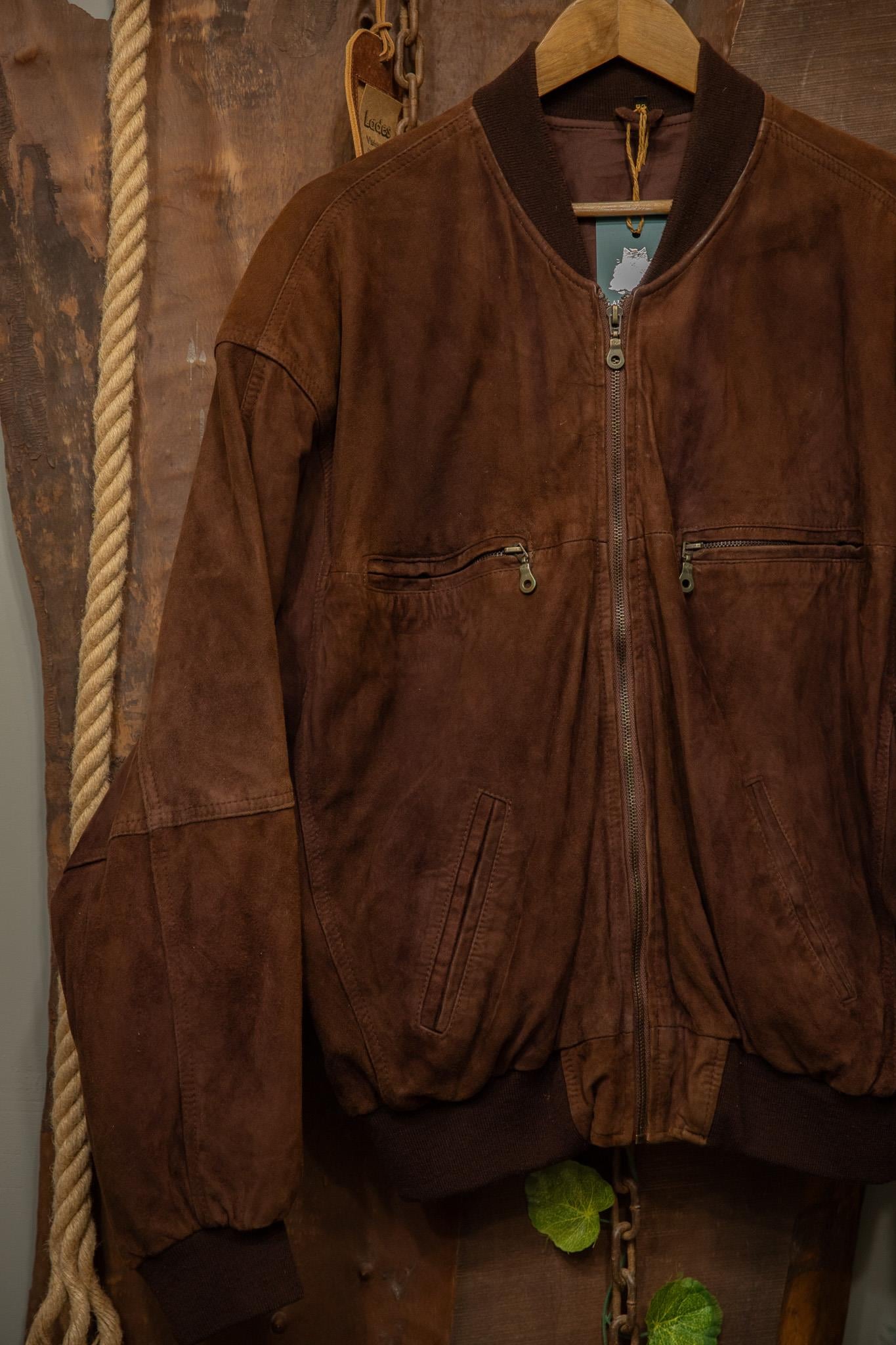 Oversize Chocolate Brown Bomber Deri Ceket