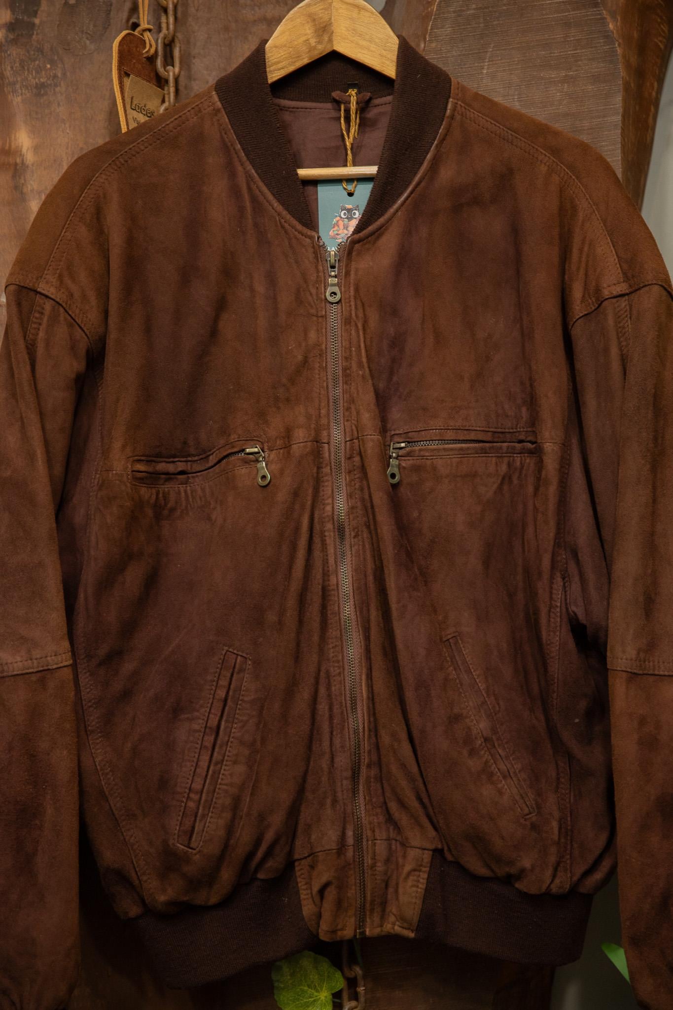 Oversize Chocolate Brown Bomber Deri Ceket