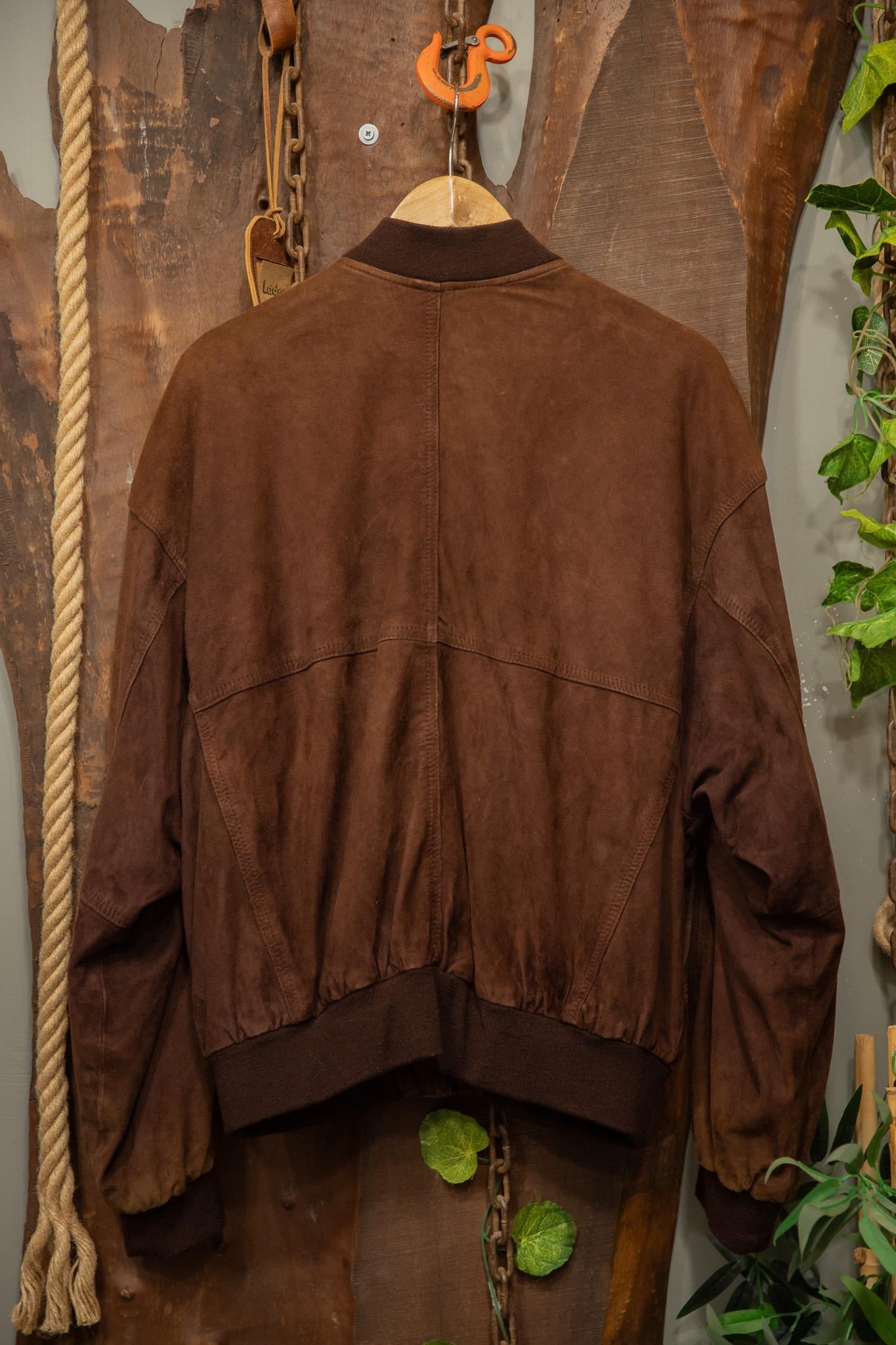 Oversize Chocolate Brown Bomber Deri Ceket