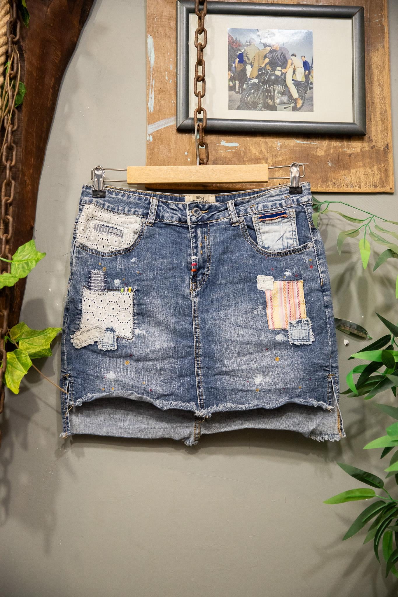 Patchwork Dantel Detay Denim Etek
