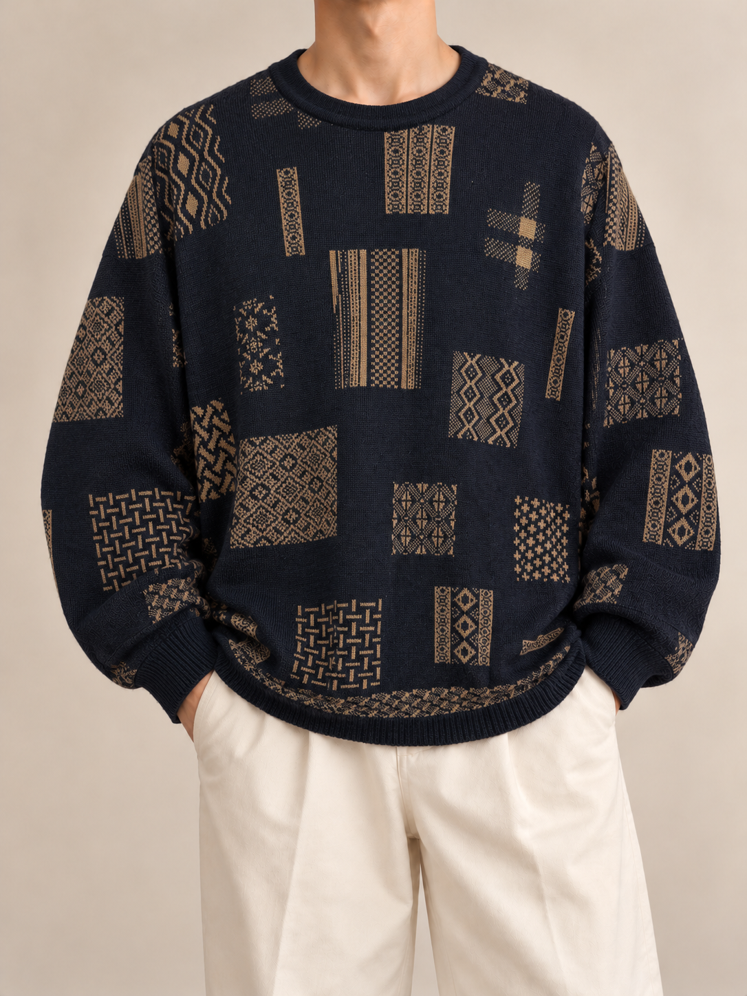Patchwork Efektli Oversize Kazak