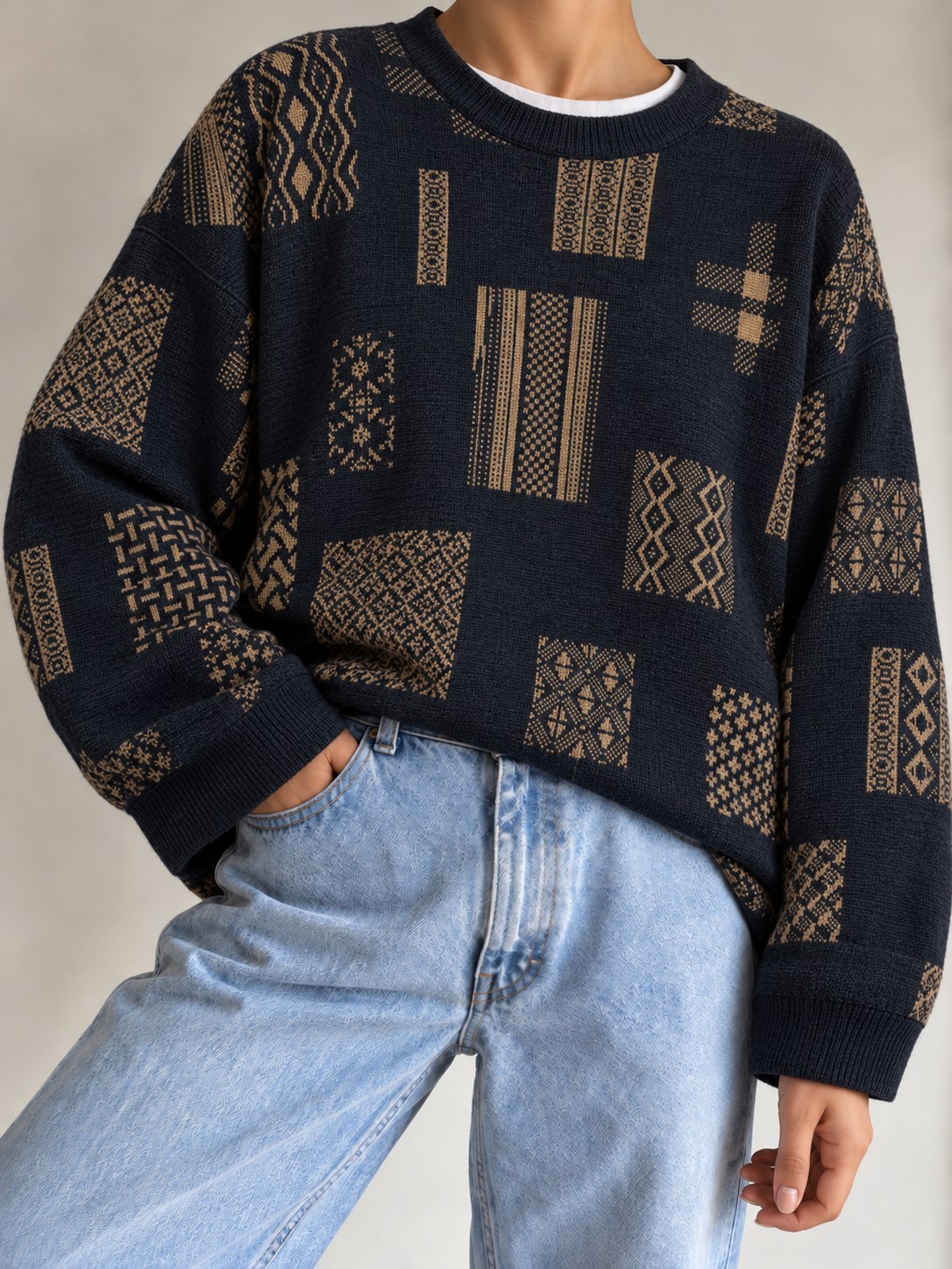 Patchwork Efektli Oversize Kazak