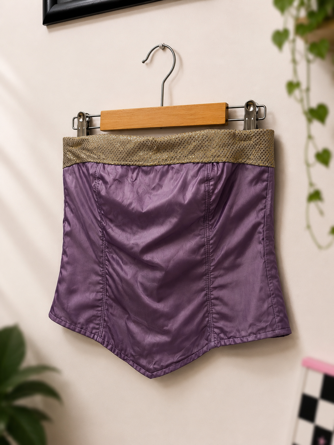 Purple Satin Look Gold Üst