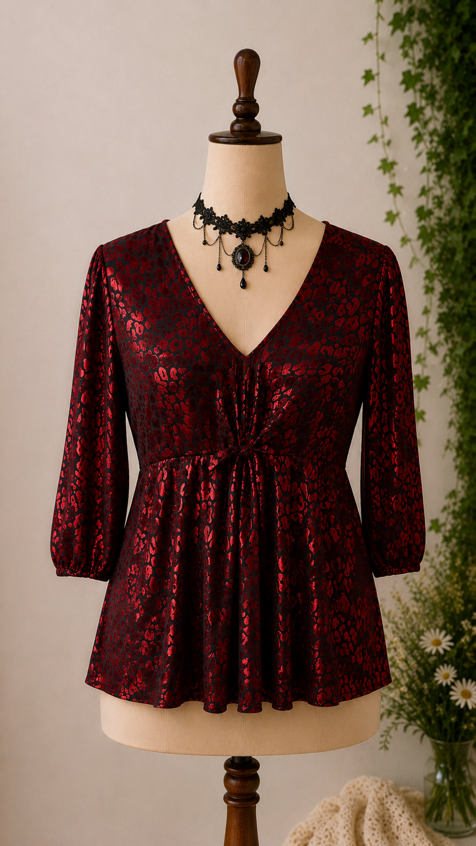Red Leopard Velvet Blouse