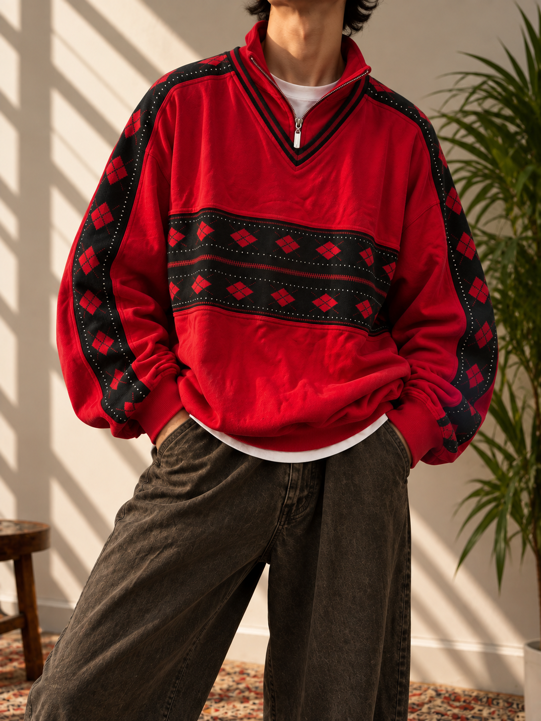 Red&Black Argyle Sweatshirt