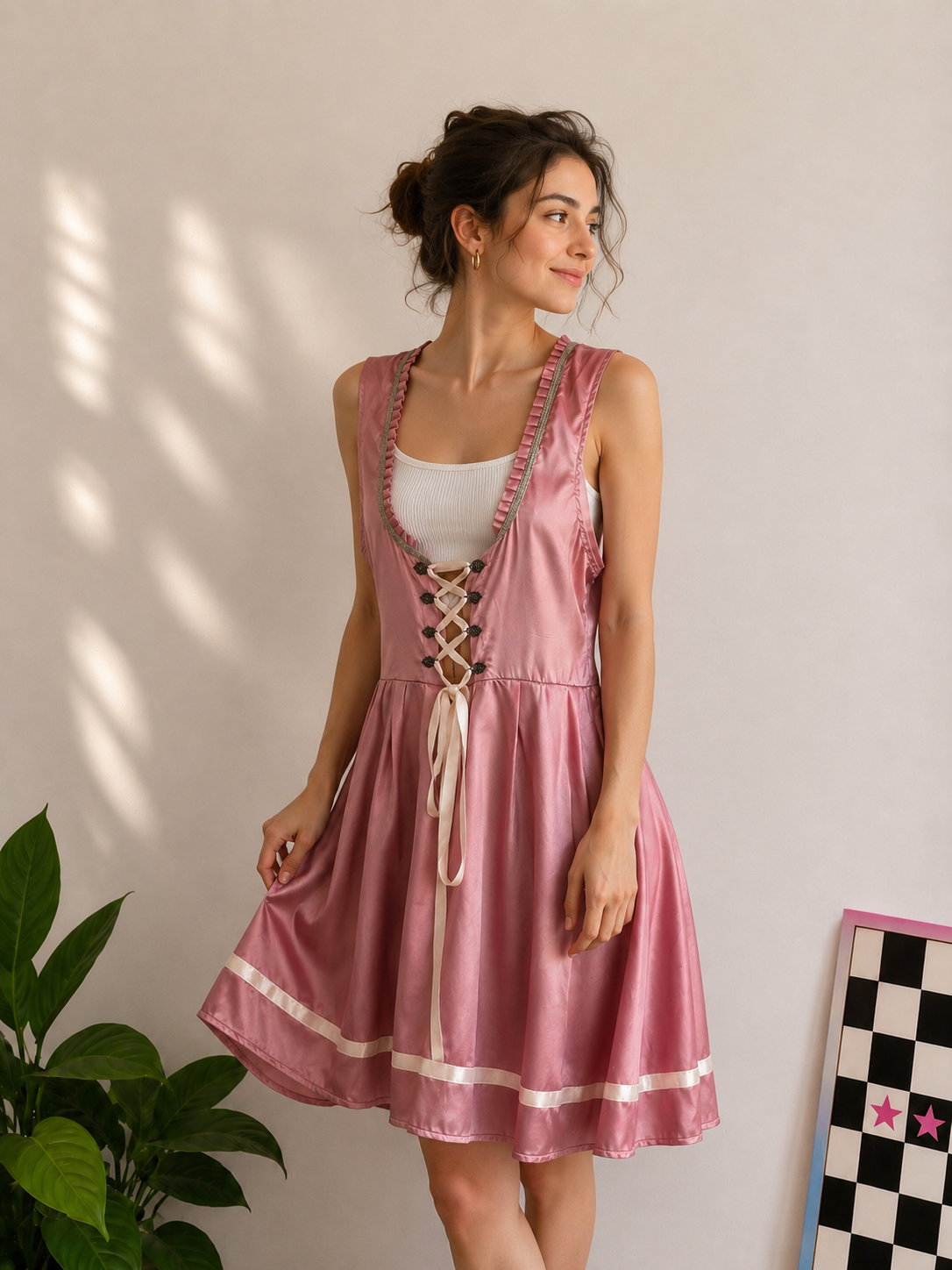 Romantik Pink Satin Elbise