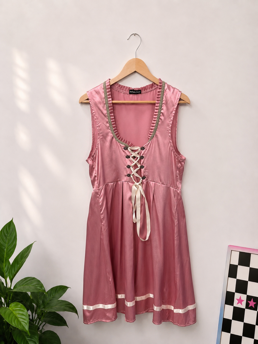 Romantik Pink Satin Elbise