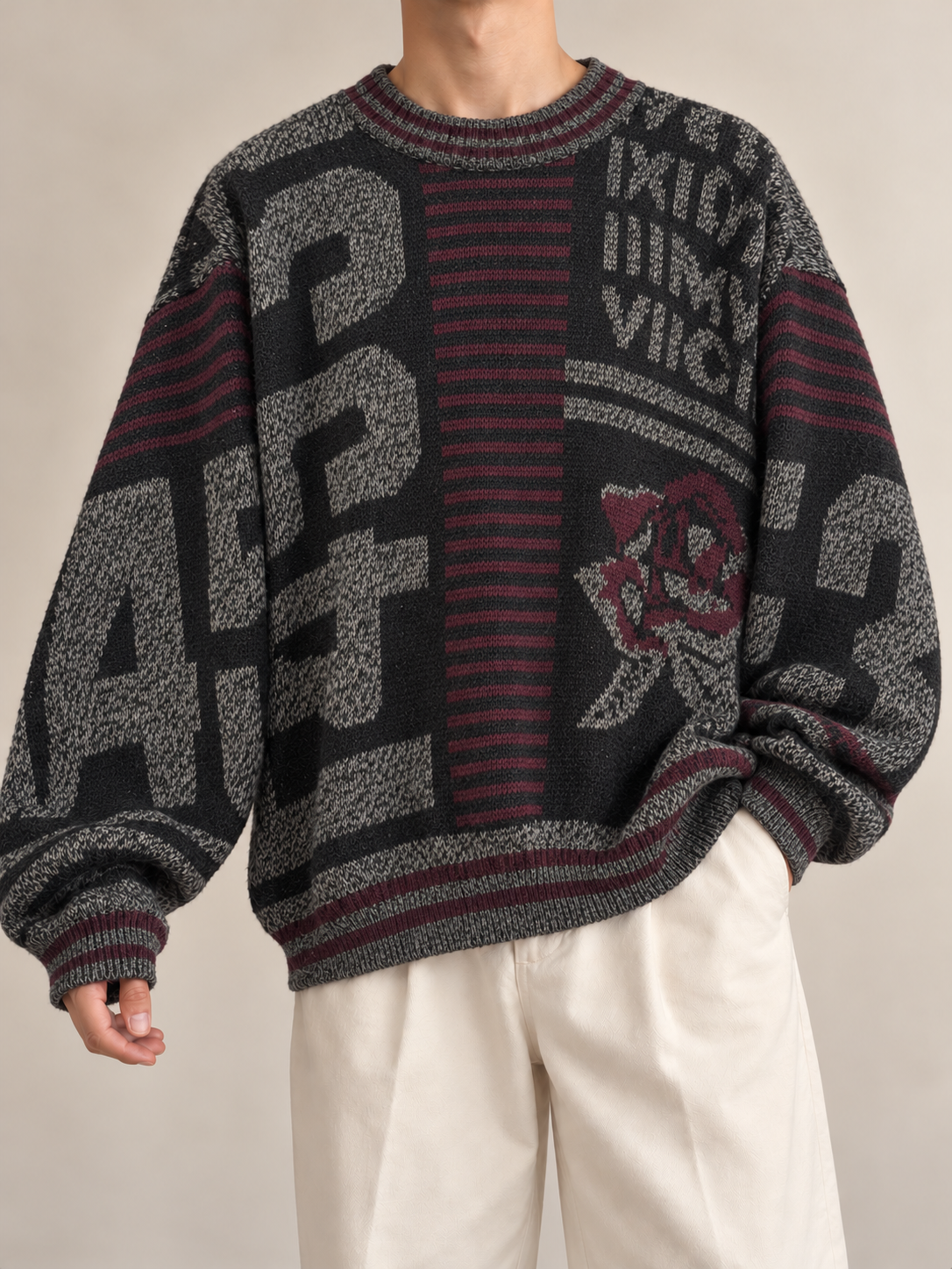 Rose Patchwork Örgü Kazak