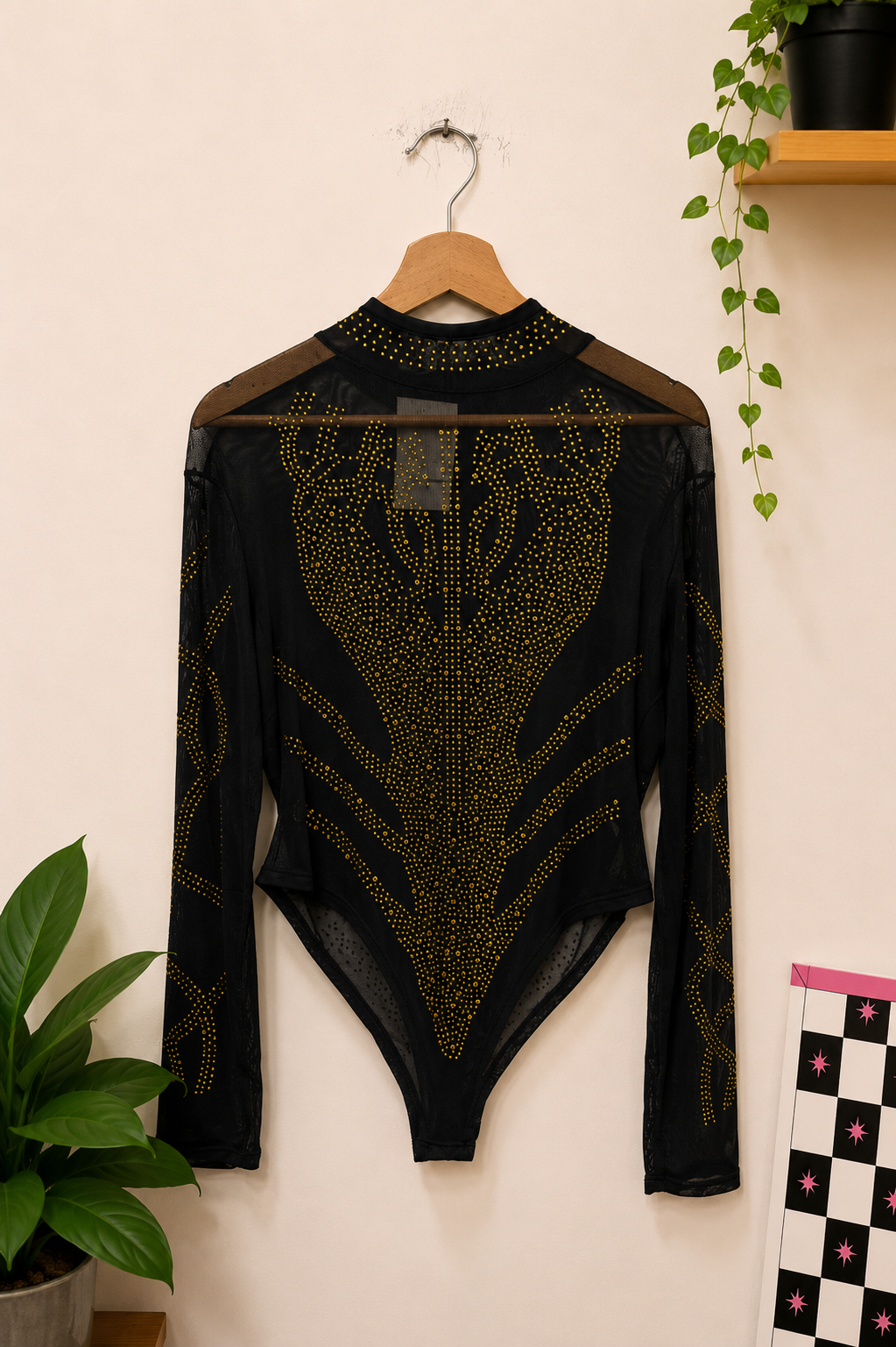 Transparan Y2K Altın Zımba Tül Body