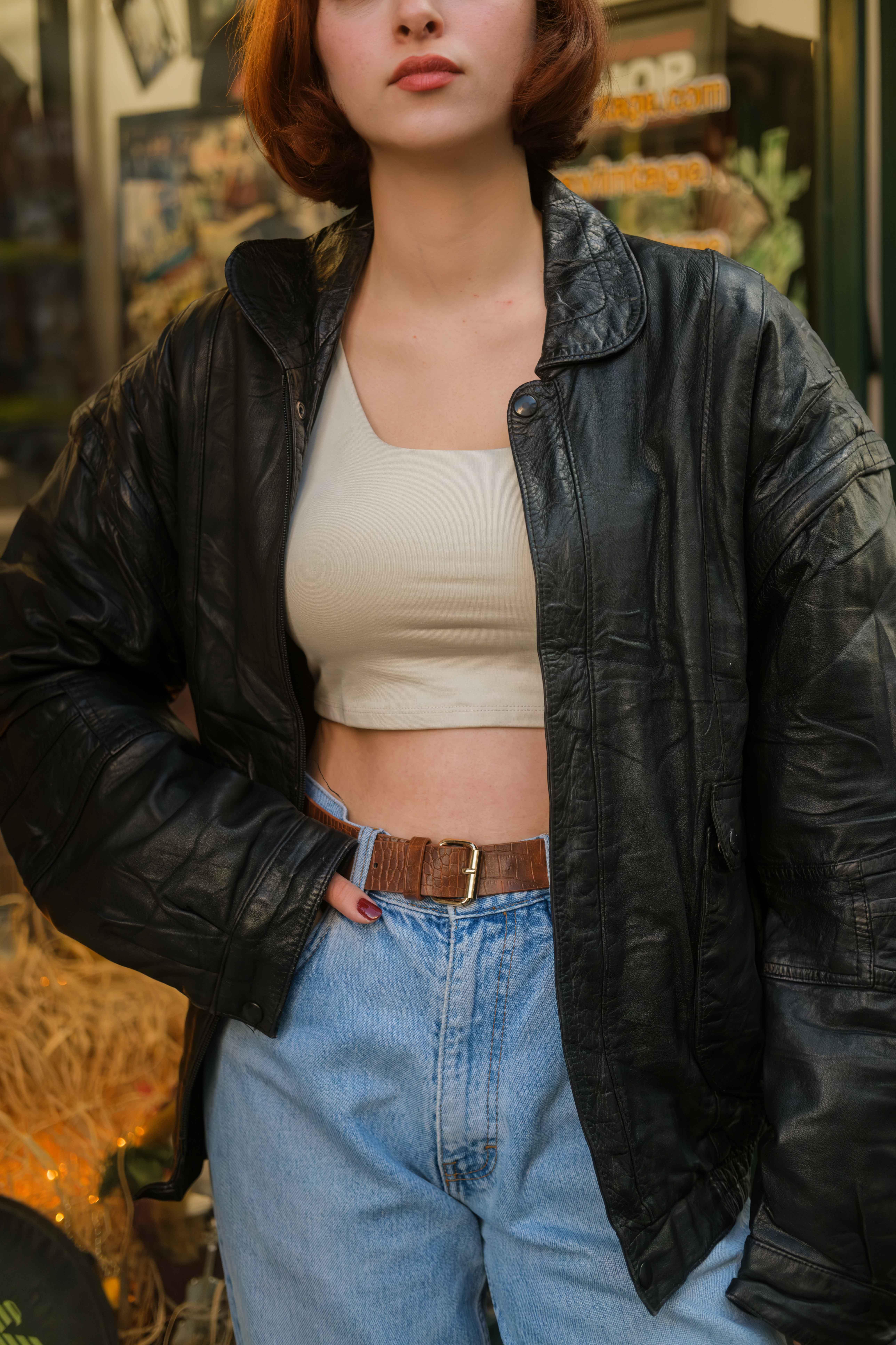 Vintage Bomber Unisex Deri Ceket