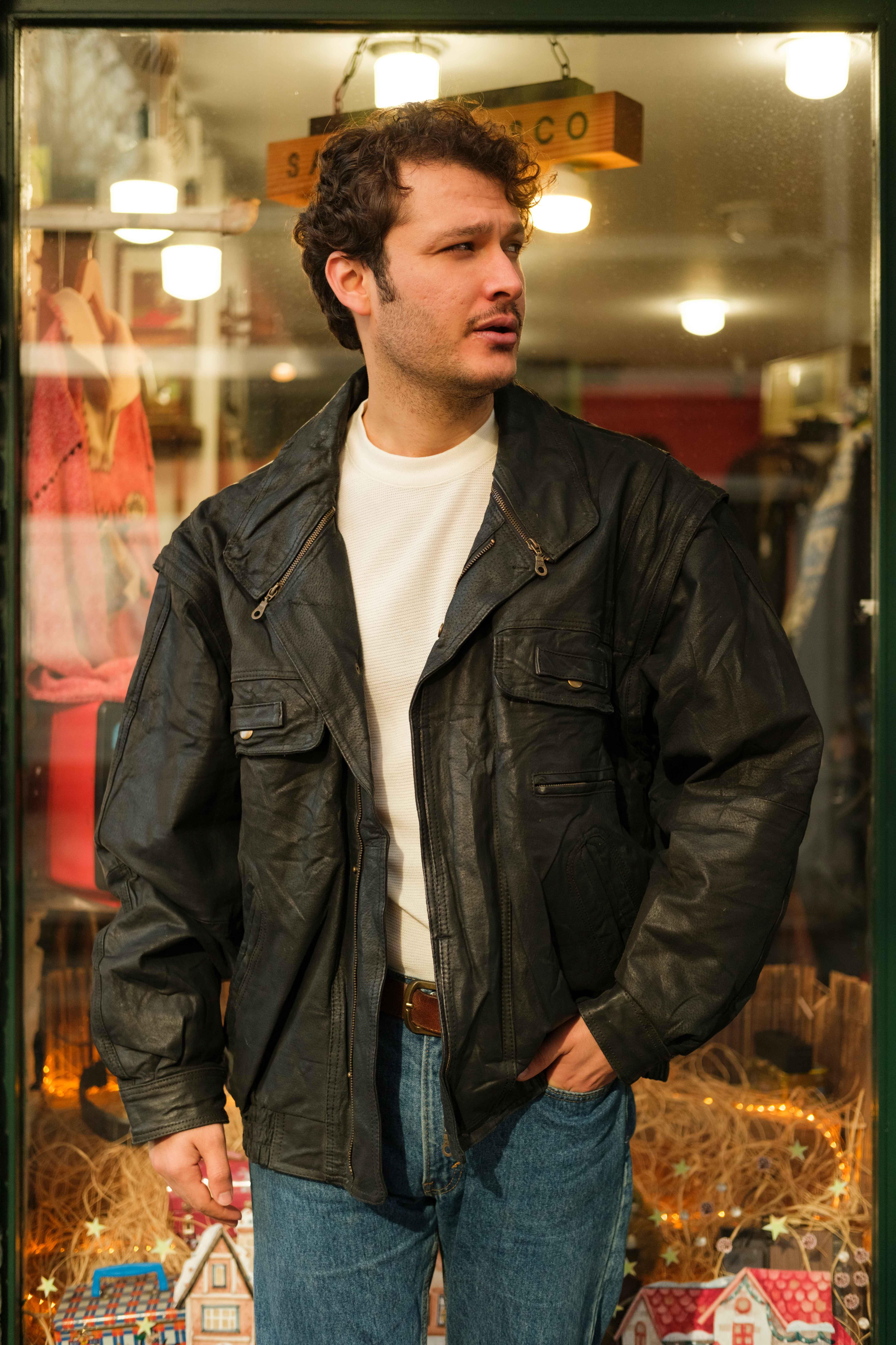 Vintage England Bomber Model Unisex Deri Ceket
