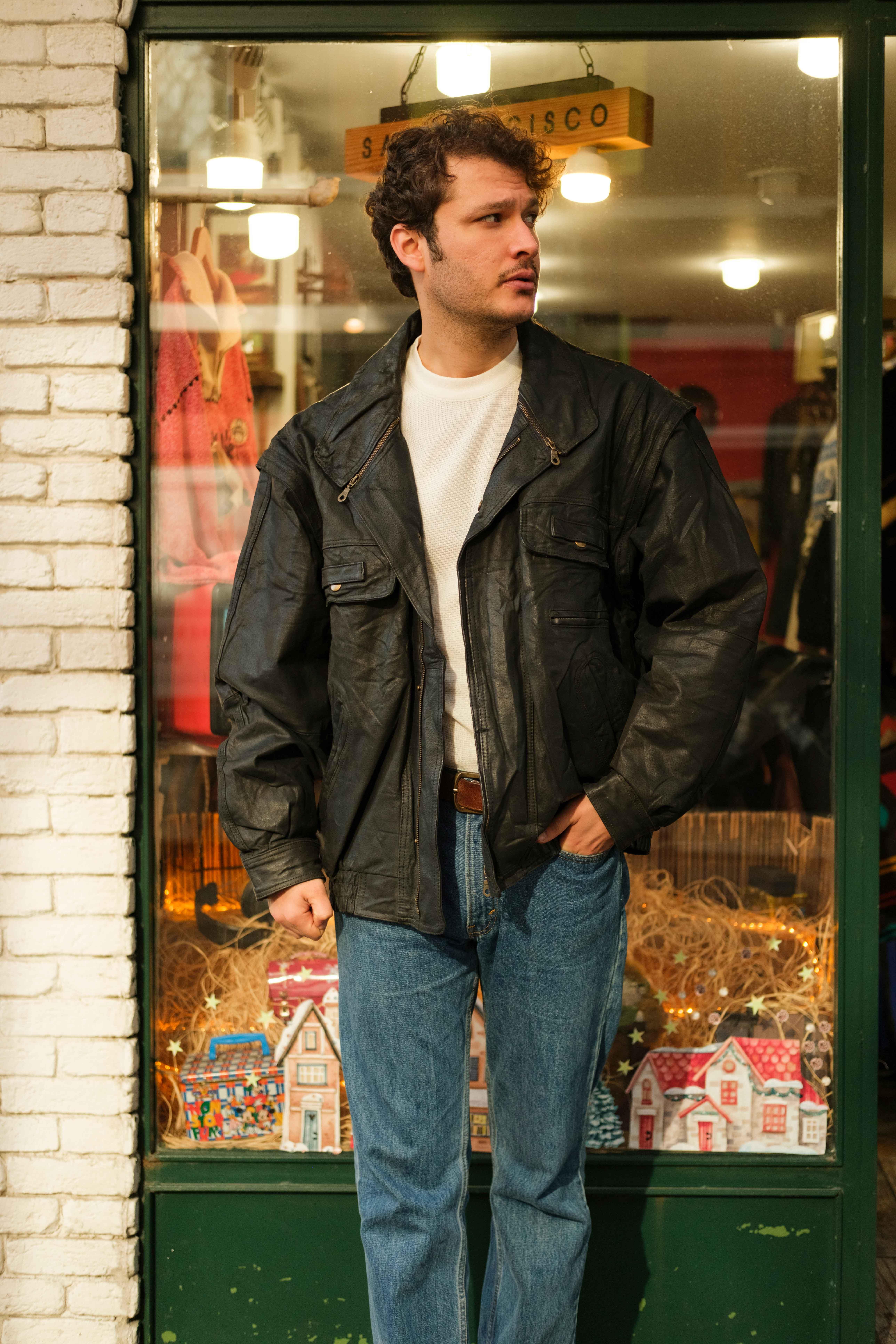 Vintage England Bomber Model Unisex Deri Ceket