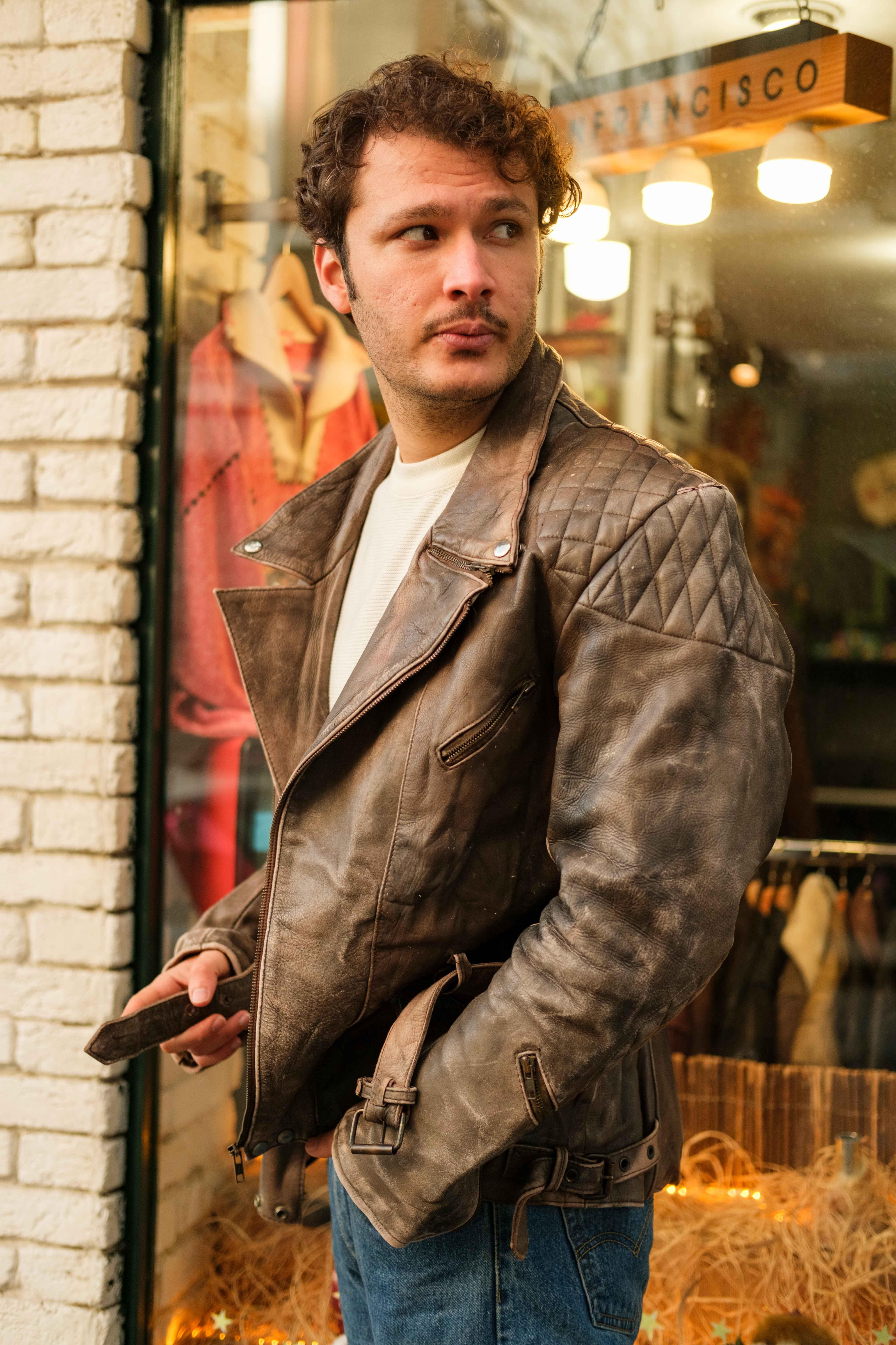 Vintage Eskitme Biker Deri Ceket