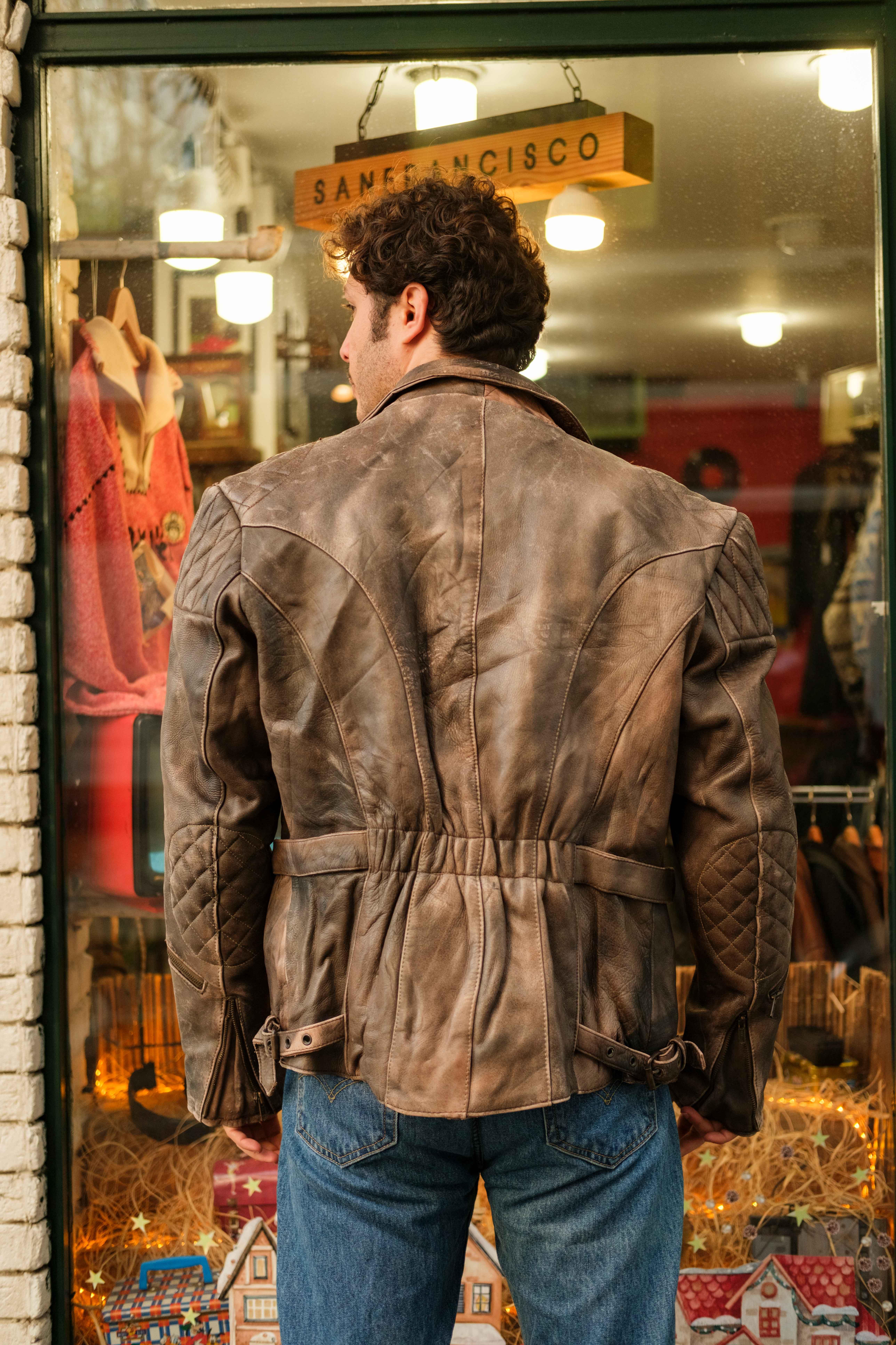 Vintage Eskitme Biker Deri Ceket