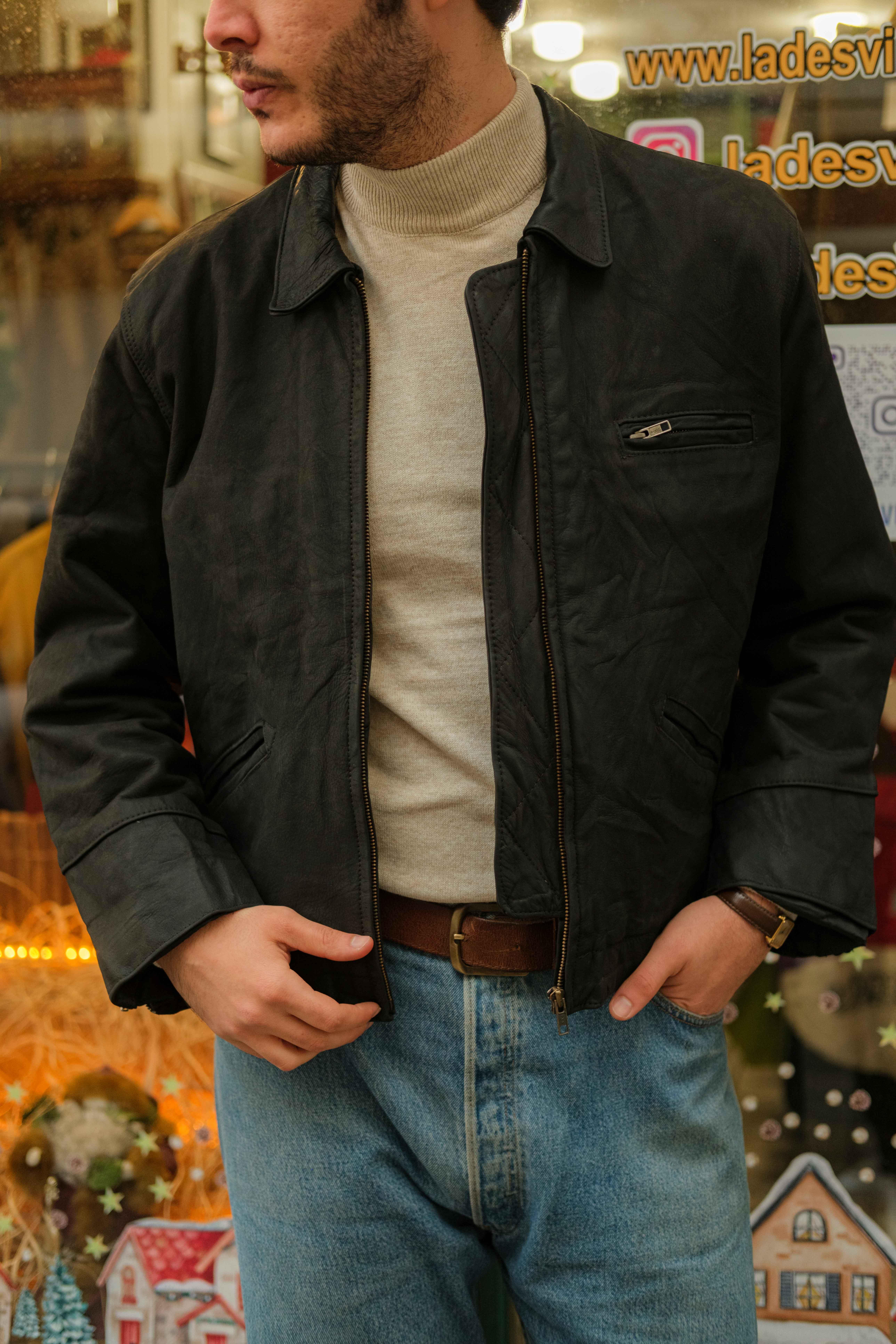 Vintage ITINERANCE APPROVED Biker Unisex Deri Ceket