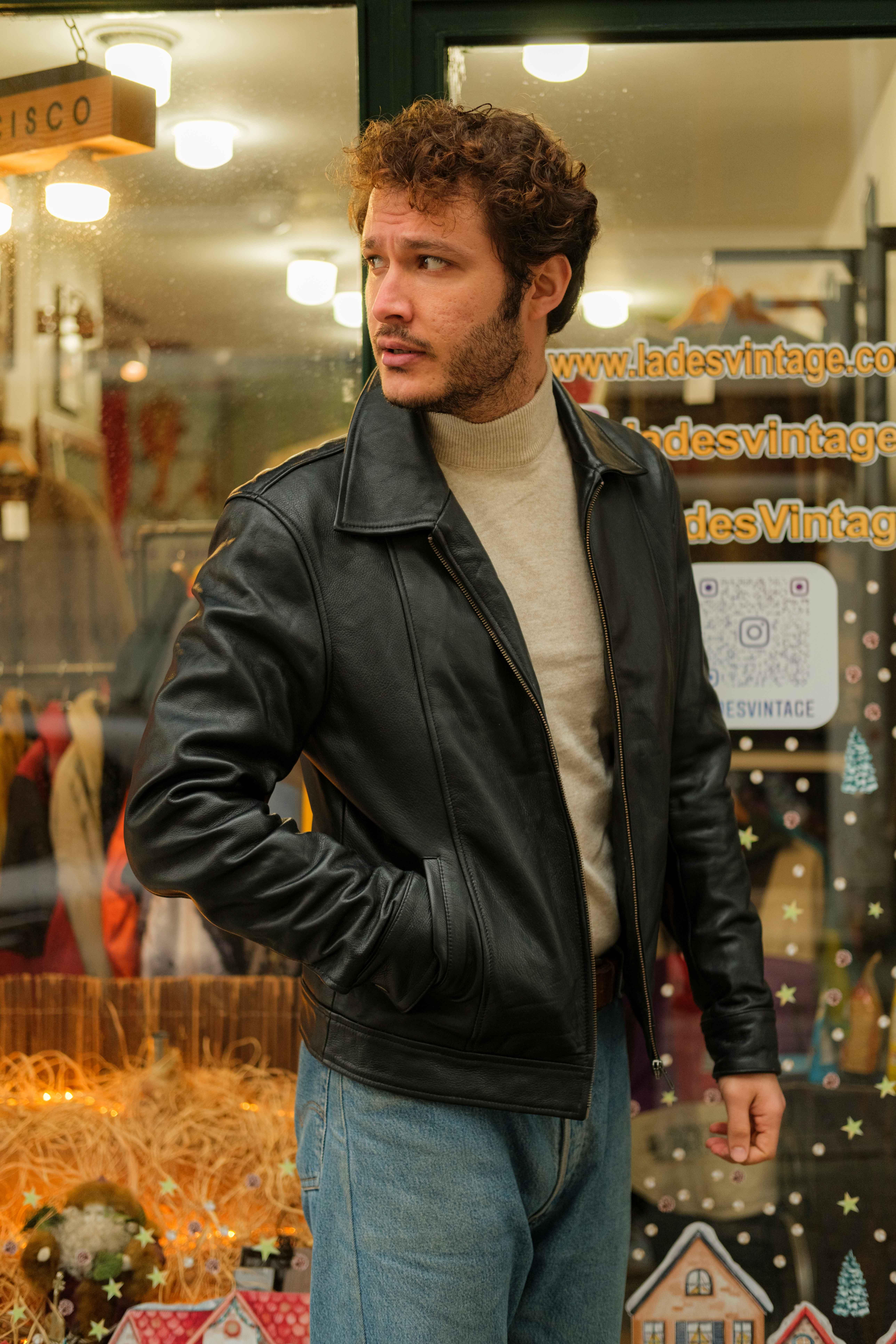Vintage MERCHANDISE Biker Model Unisex Deri Ceket