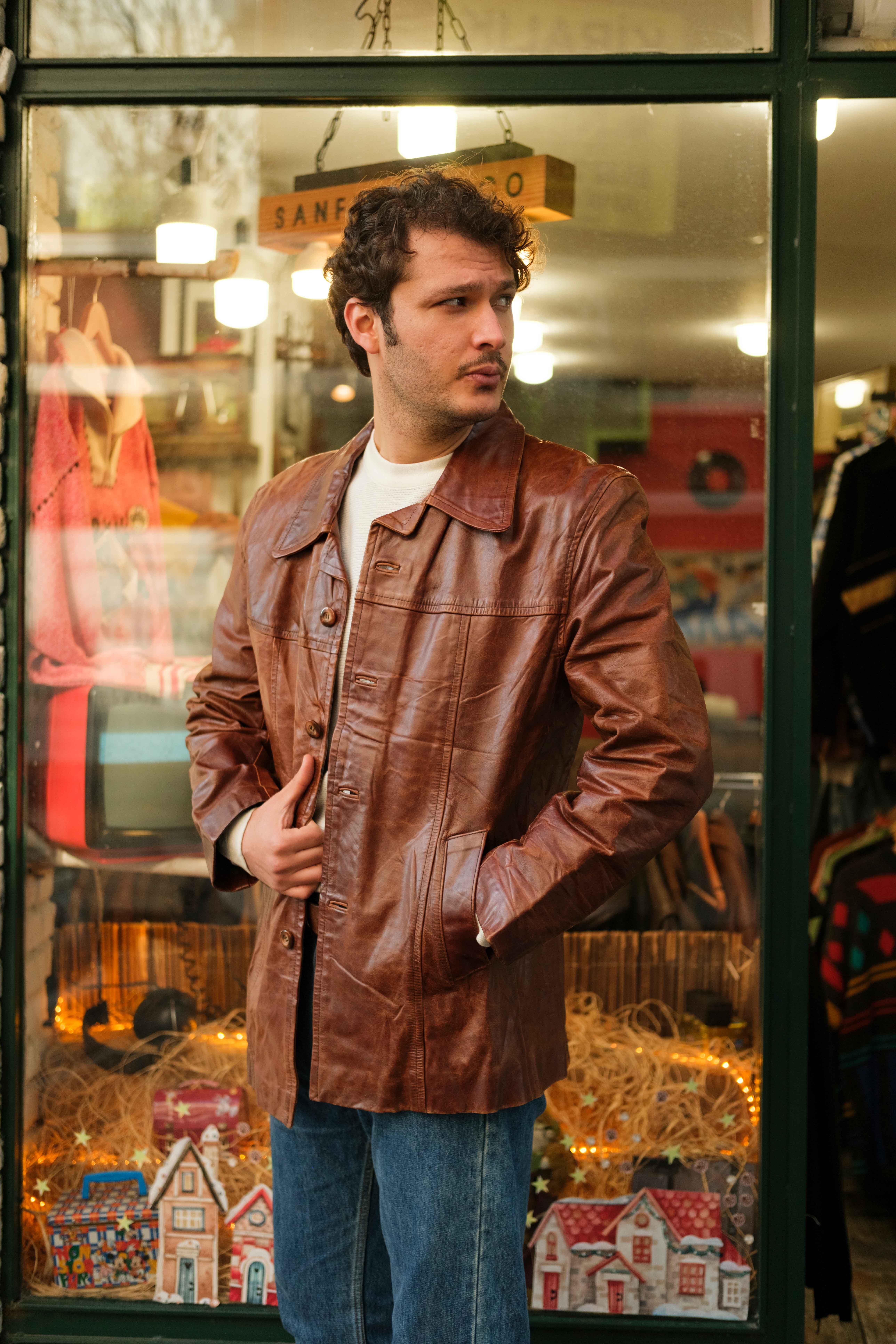 Vintage SERGIO DANIELLI Unisex Blazer Deri Ceket