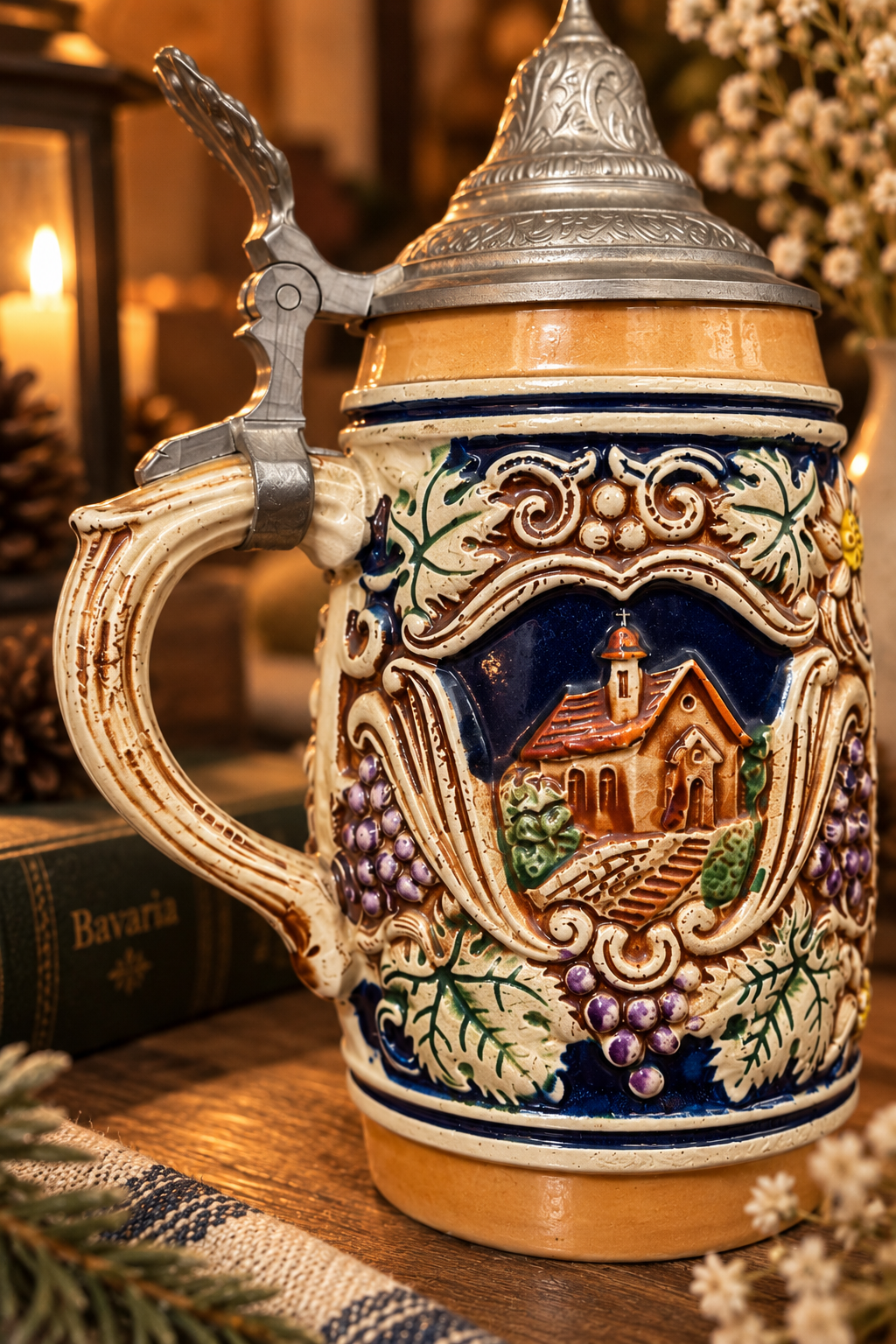 Vintage Speyer Dom Kapaklı Alman Seramik Bira Kupası