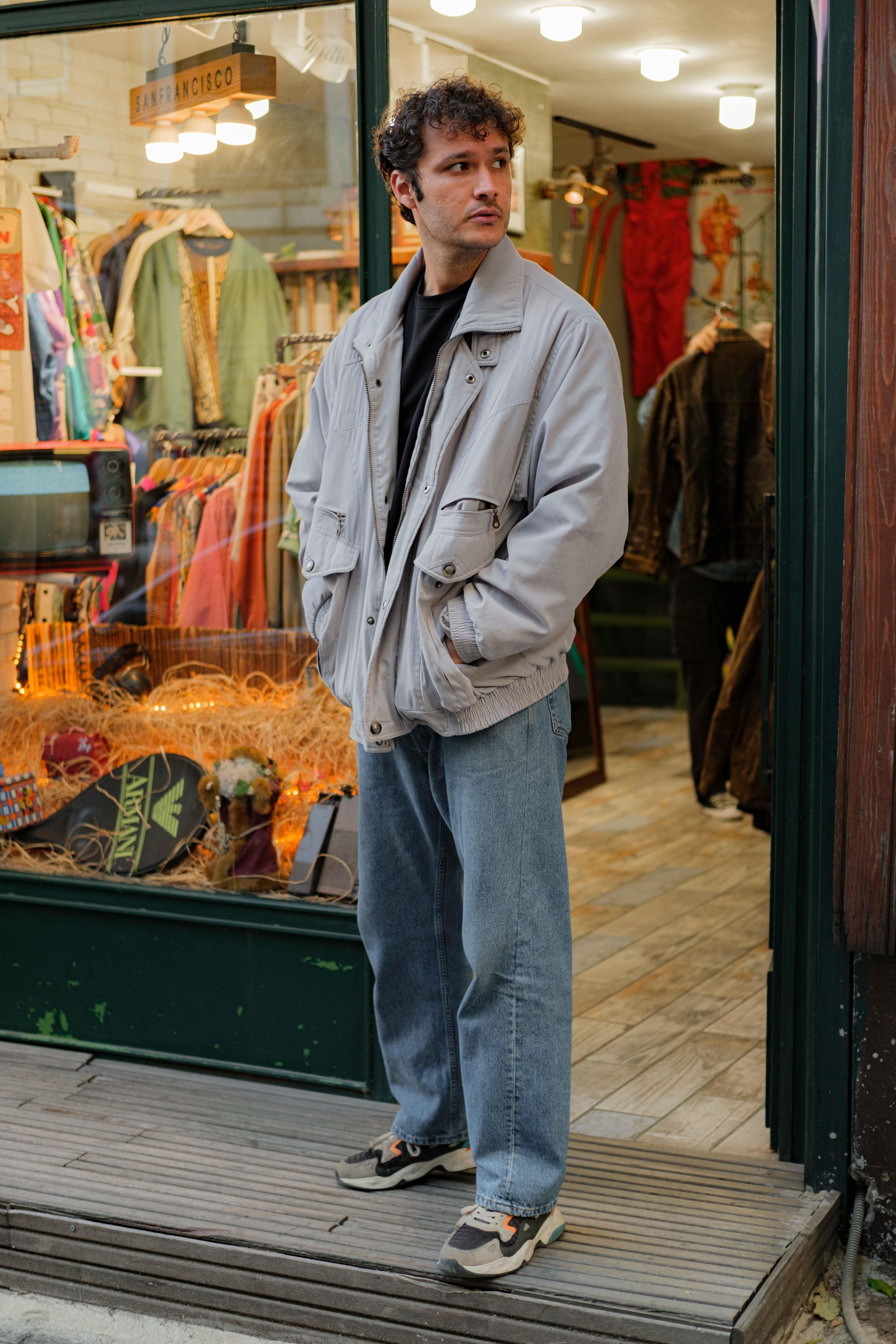 Vintage Unisex Bej Bomber Ceket