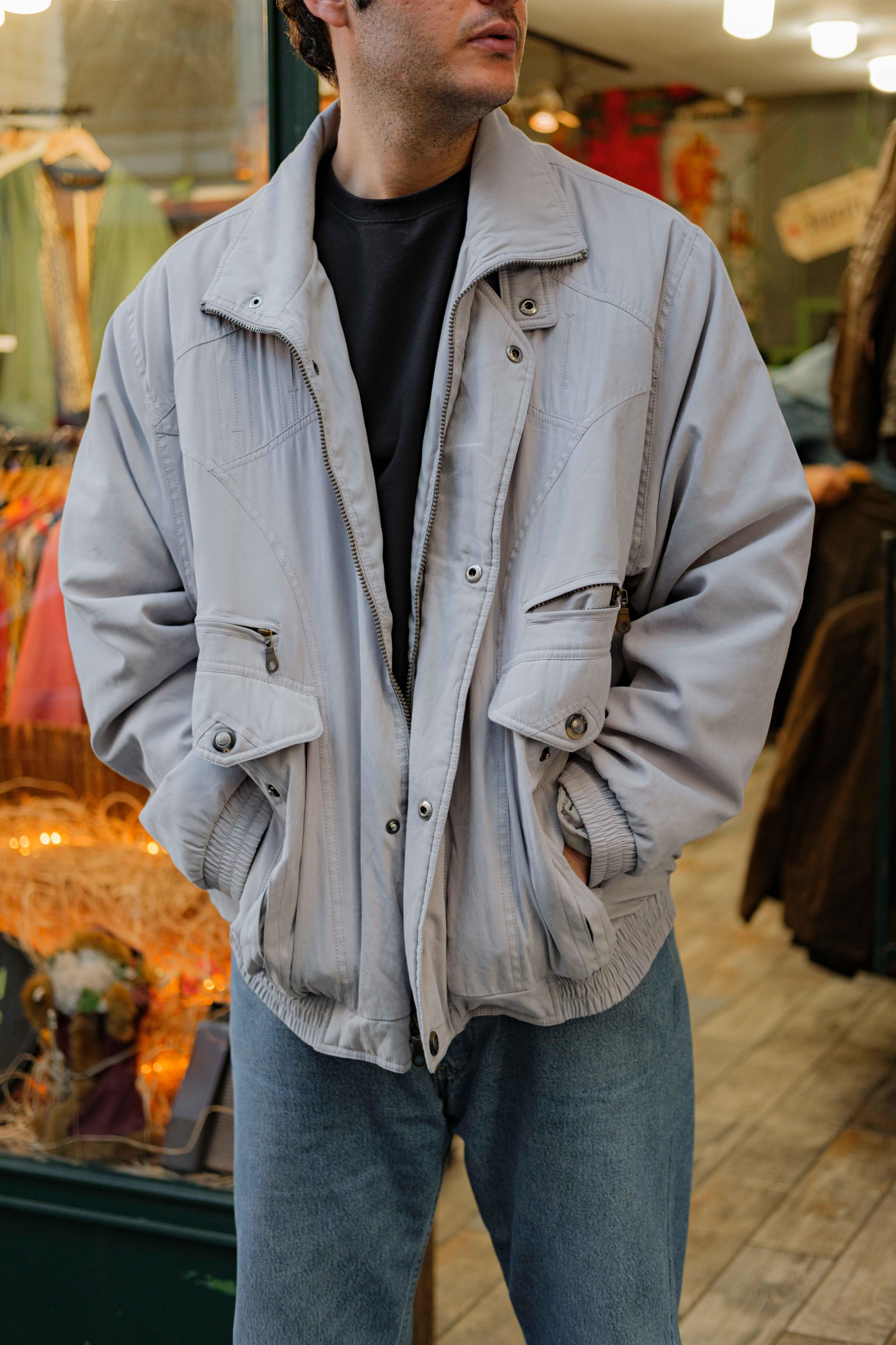 Vintage Unisex Bej Bomber Ceket