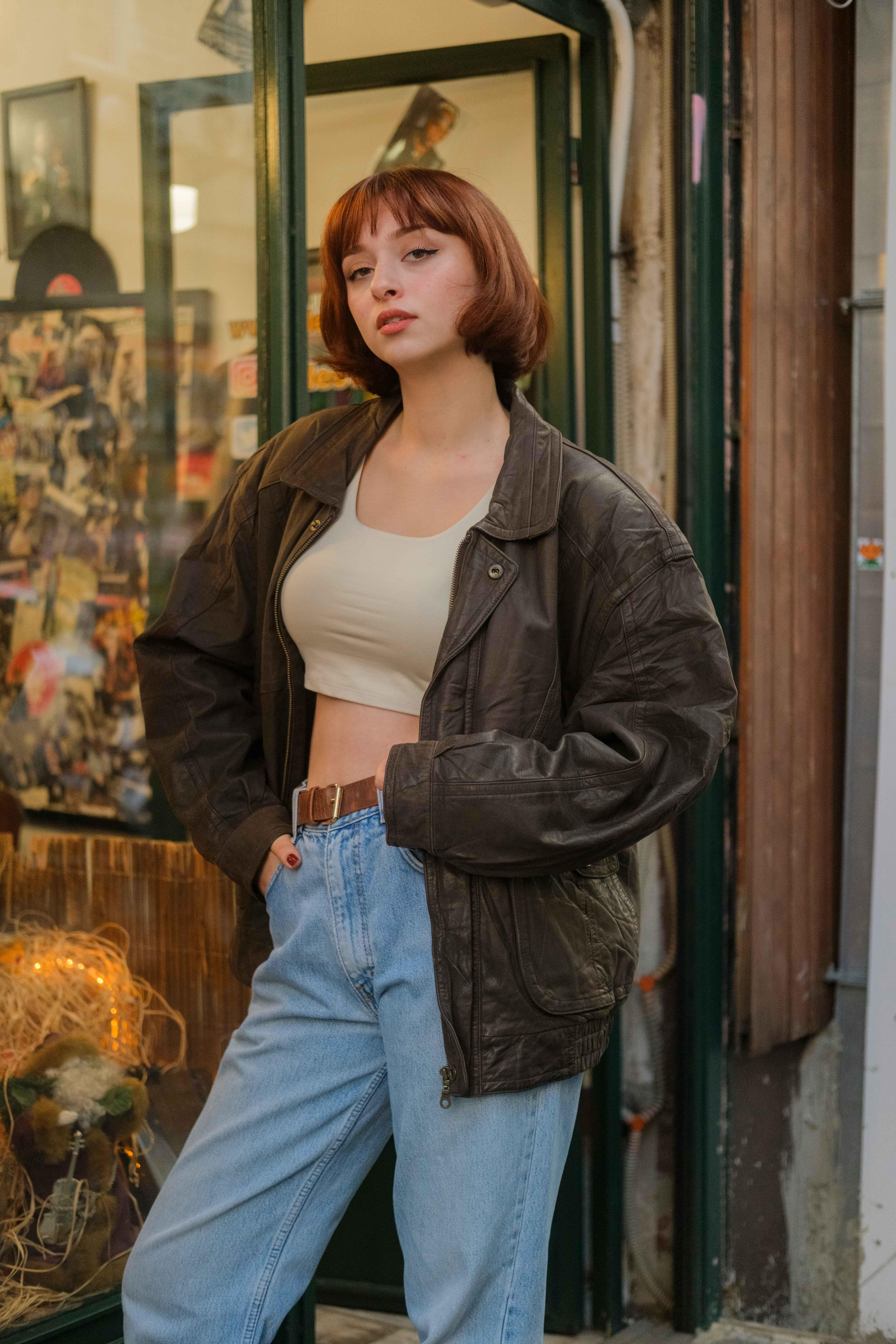 Vintage Unisex Bomber Deri Ceket