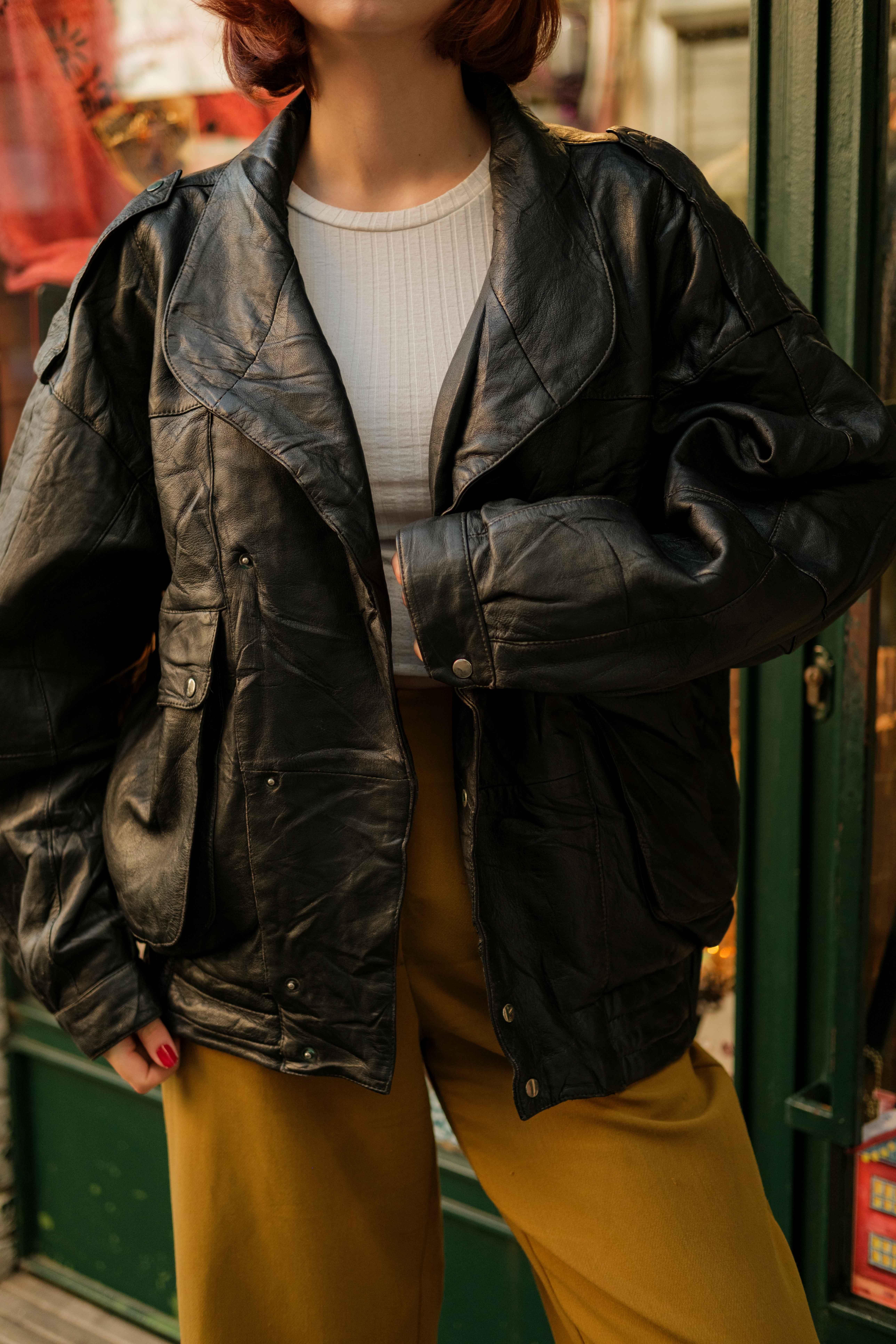 VİNTAGE UNİSEX BOMBER DERİ CEKET