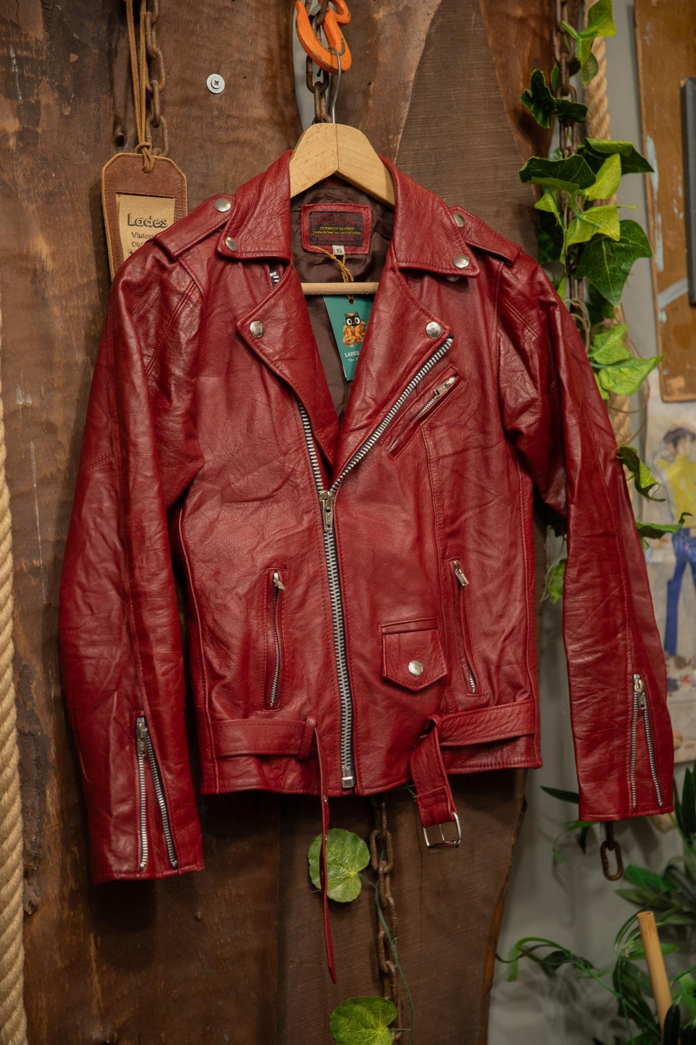 Wine Red 80s/90s Biker Deri Ceket