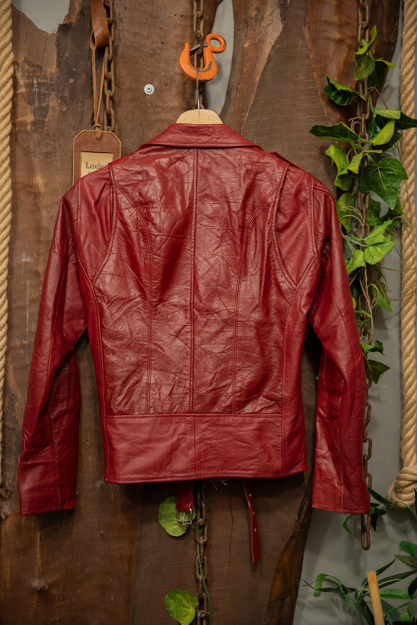 Wine Red 80s/90s Biker Deri Ceket