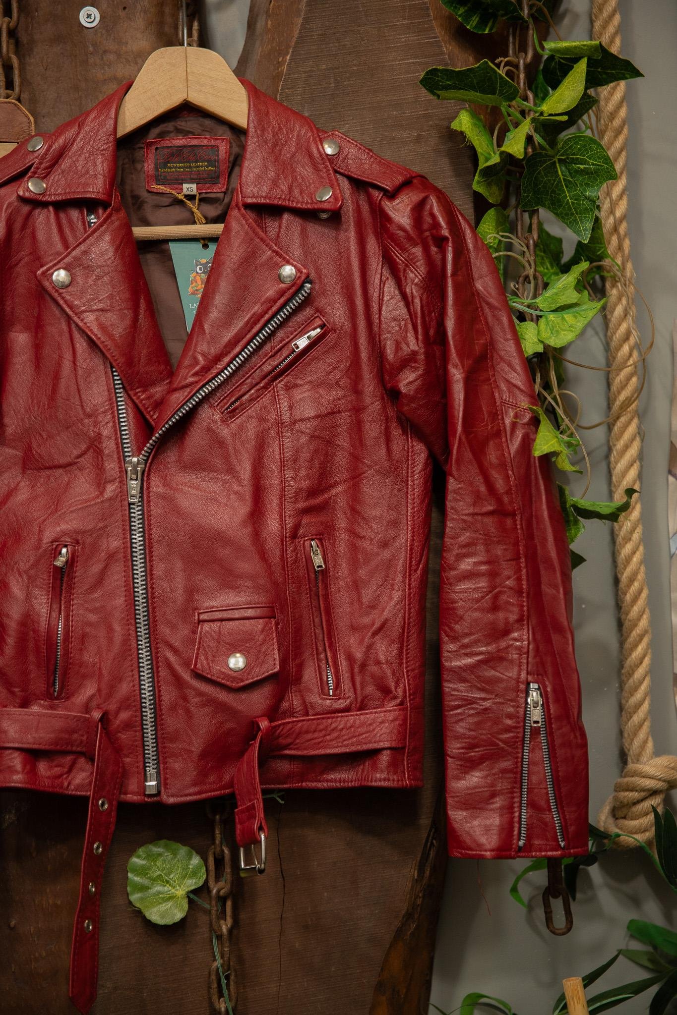 Wine Red 80s/90s Biker Deri Ceket
