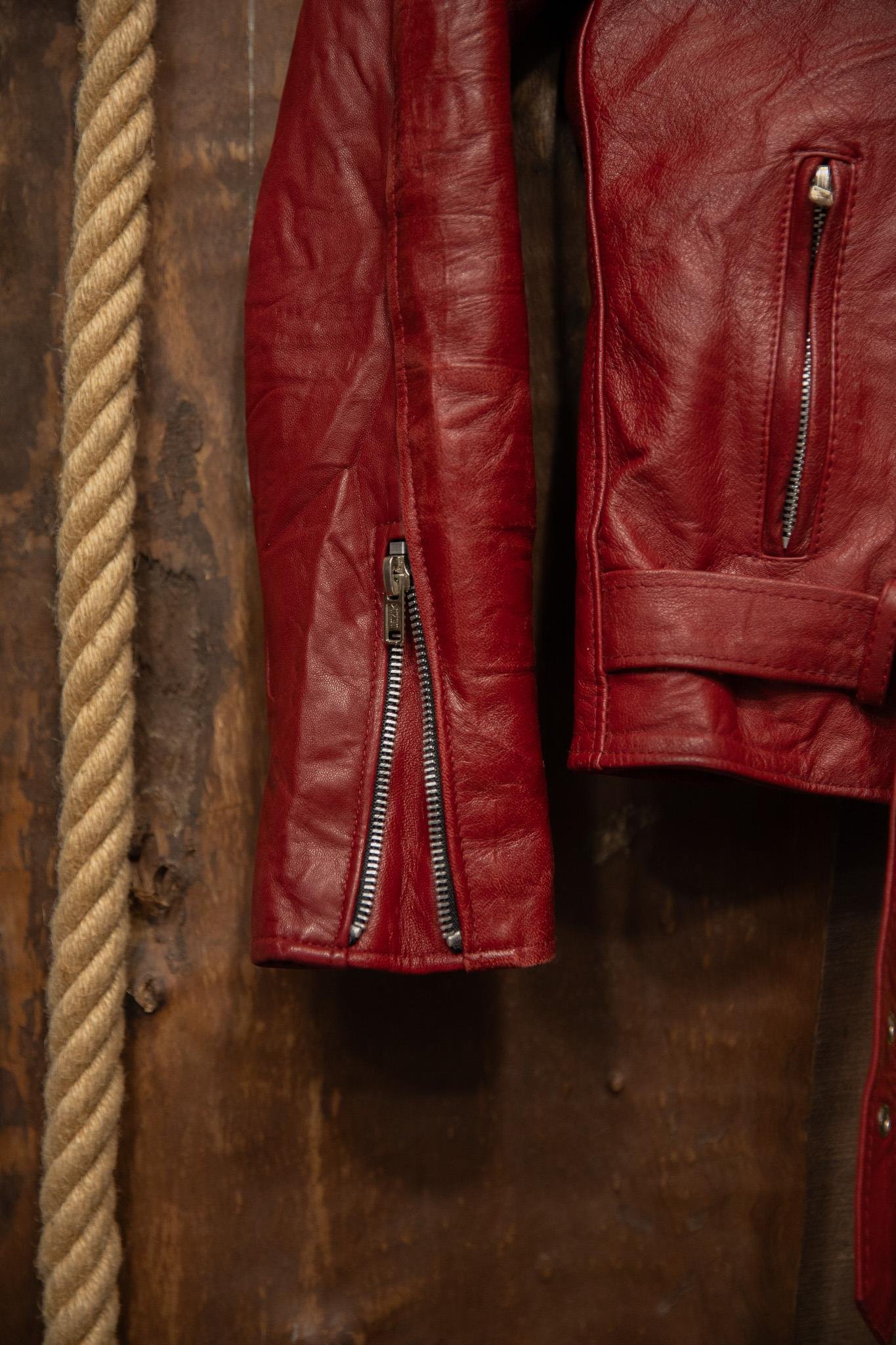Wine Red 80s/90s Biker Deri Ceket